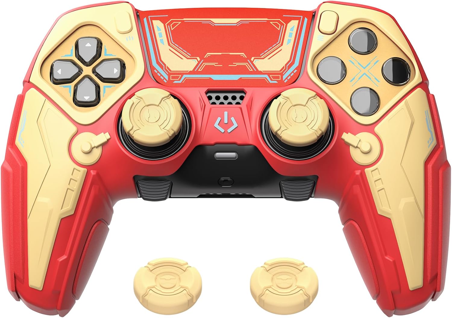 Detalle de playvital Silicone Cover Skin for PS5 Edge Controller – Mecha anti-slip grip protector (Crimson Red & Iron Yellow)
