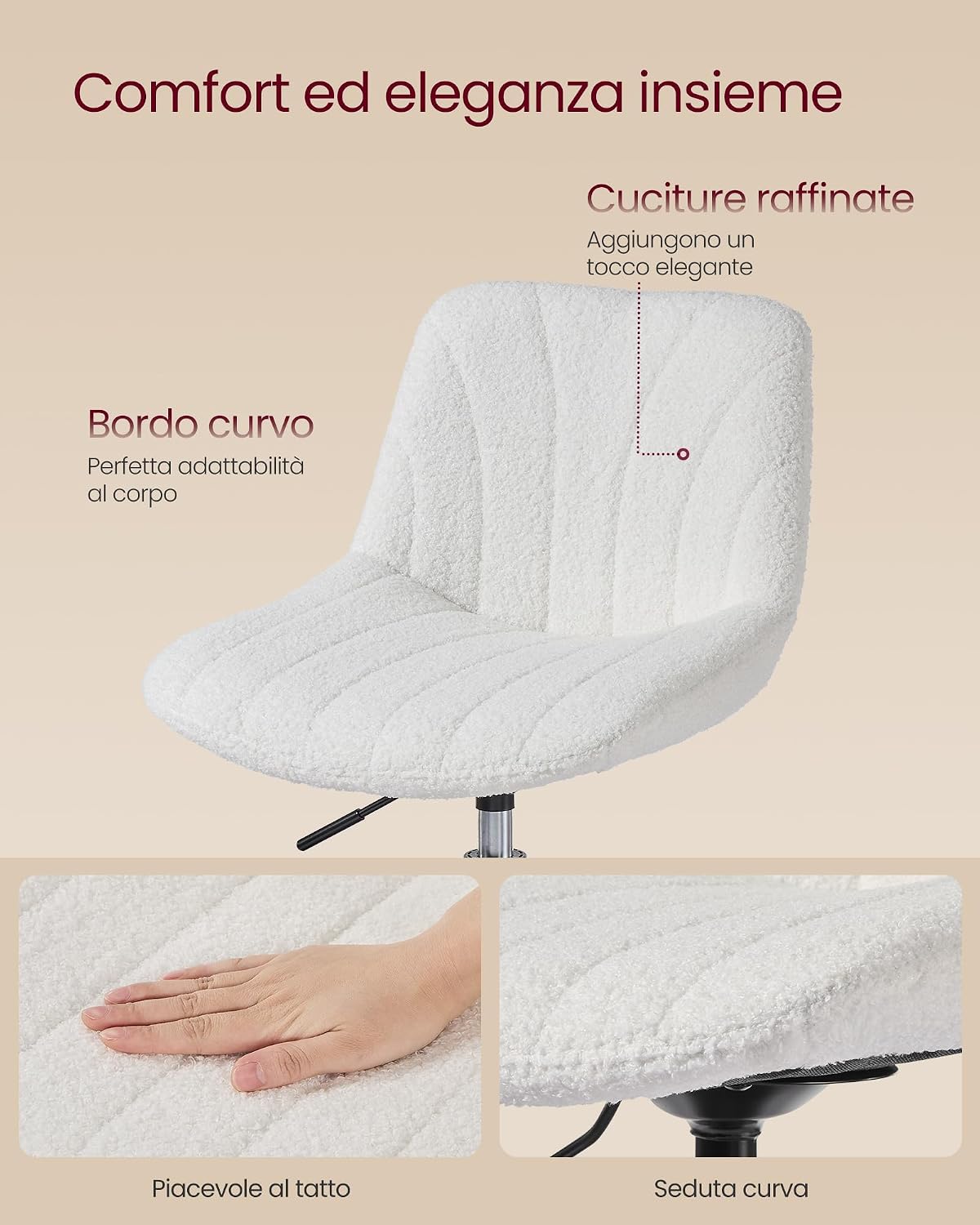Detalle 2 de VASAGLE Sgabello da trucco con schienale LJB160WD01, girevole 360° e altezza regolabile