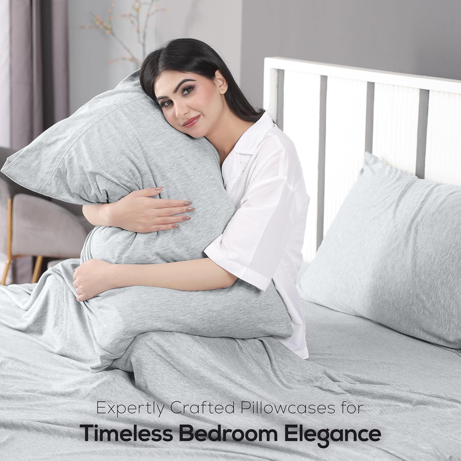Detalle de Utopia Bedding UB Jersey Knit Sheet Set, Full, Heather Light Grey