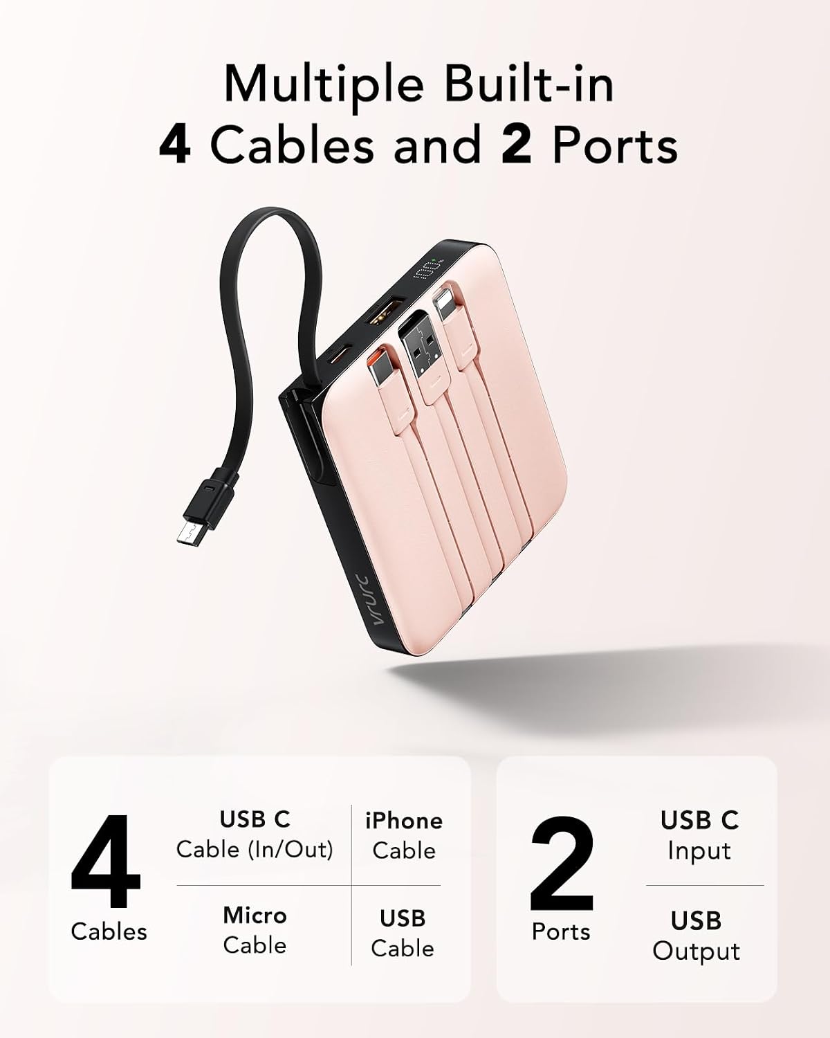 Thumbnail 1 de VRURC Power Bank mit Kabel 10000mAh Rosa