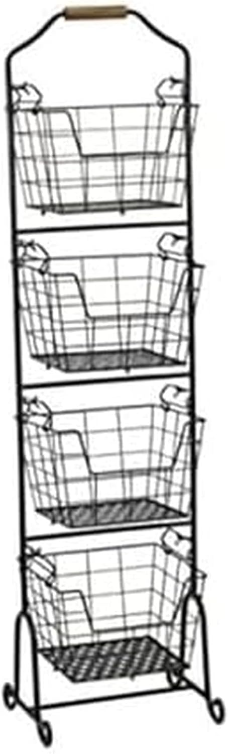 Mikasa Gourmet Basics Ferme 4-Tier Market Basket with Antique Black Wire & Acacia Wood Handle