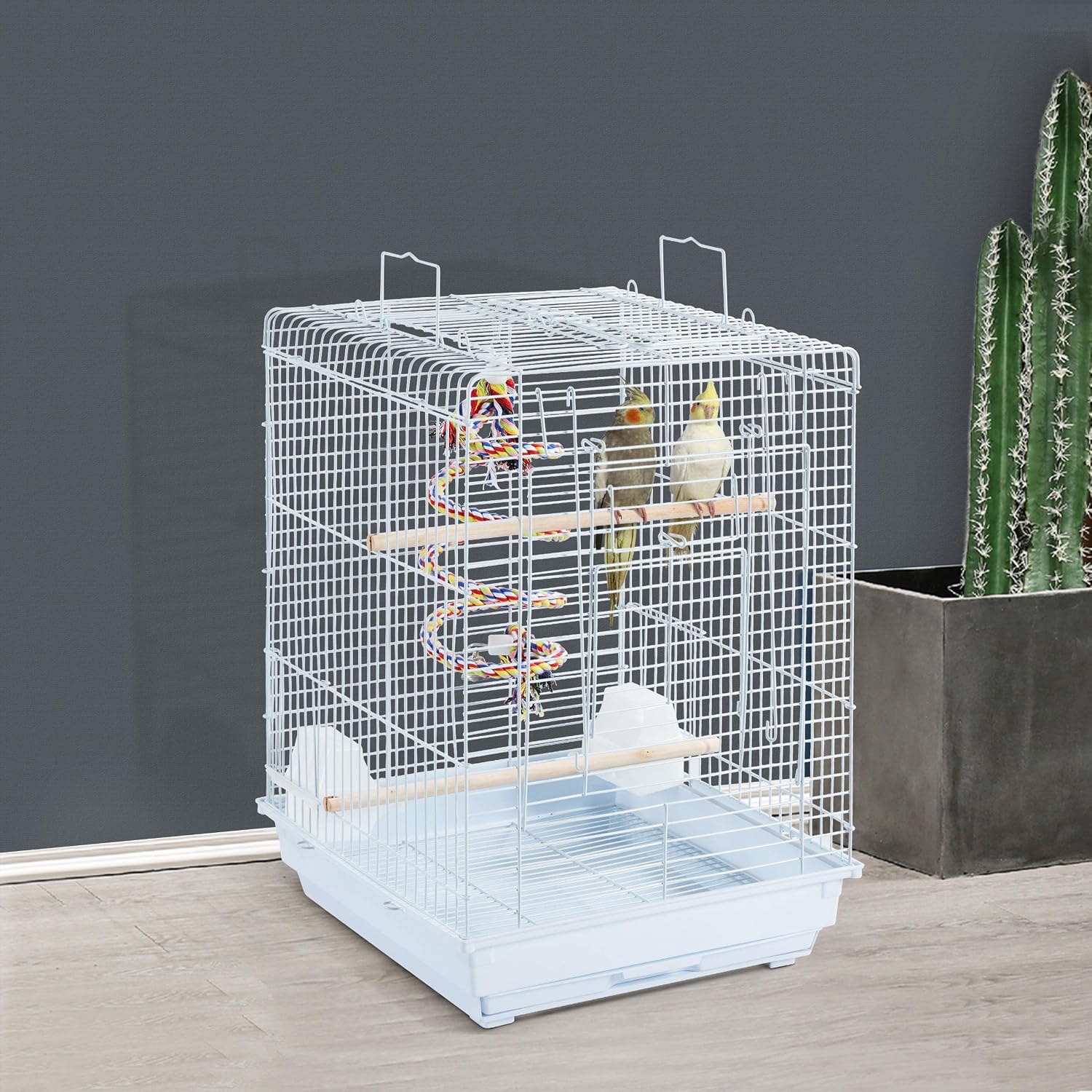 Detalle de Yaheetech Vogelkäfig 40 × 40 × 58 cm mit Vogelspielzeuge – sicherer Rückzugsort für Wellensittiche, Nymphensittiche & Papageien