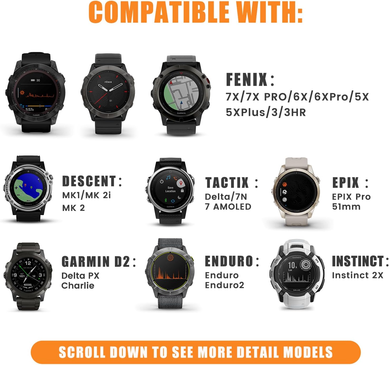Detalle de Compatible 26mm QuickFit Watch Strap for Garmin Fenix and Tactix Series