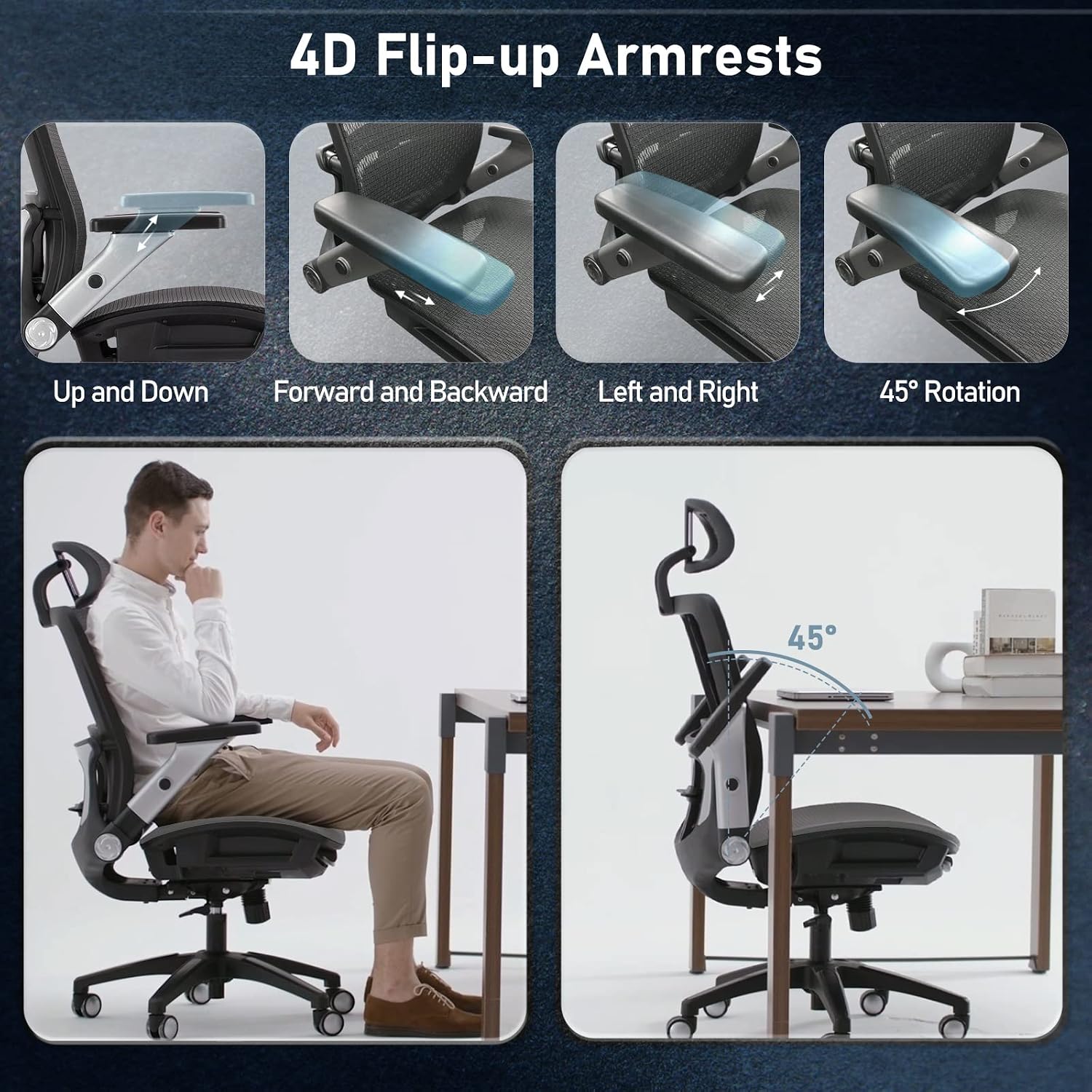 Thumbnail 6 de COLAMY 2577F Ergonomic Mesh Office Chair with Footrest and Adjustable Lumbar Support