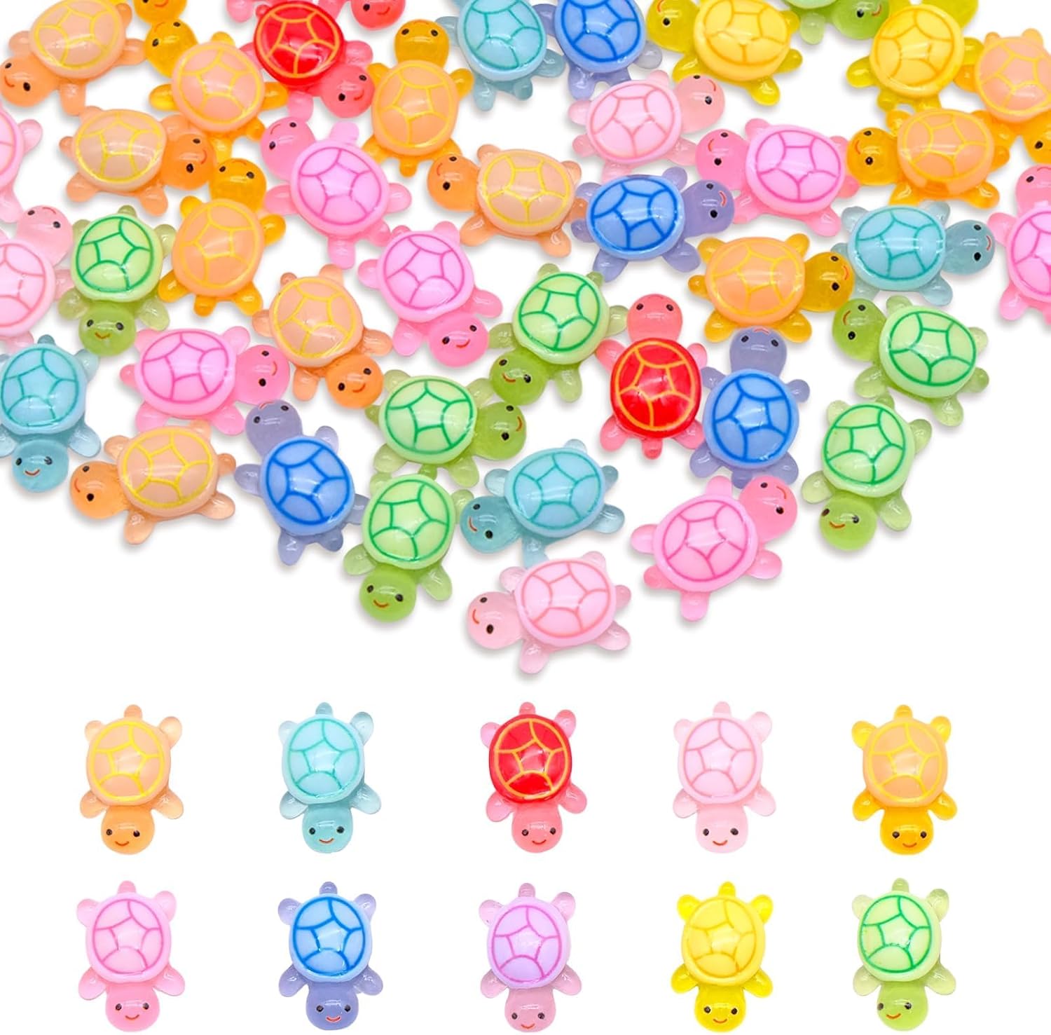 FORYNXHWIN 50 Pcs Mini Resin Turtles: Luminous Tiny Sea Turtles for Decor, Gardens, Aquariums and Dollhouses
