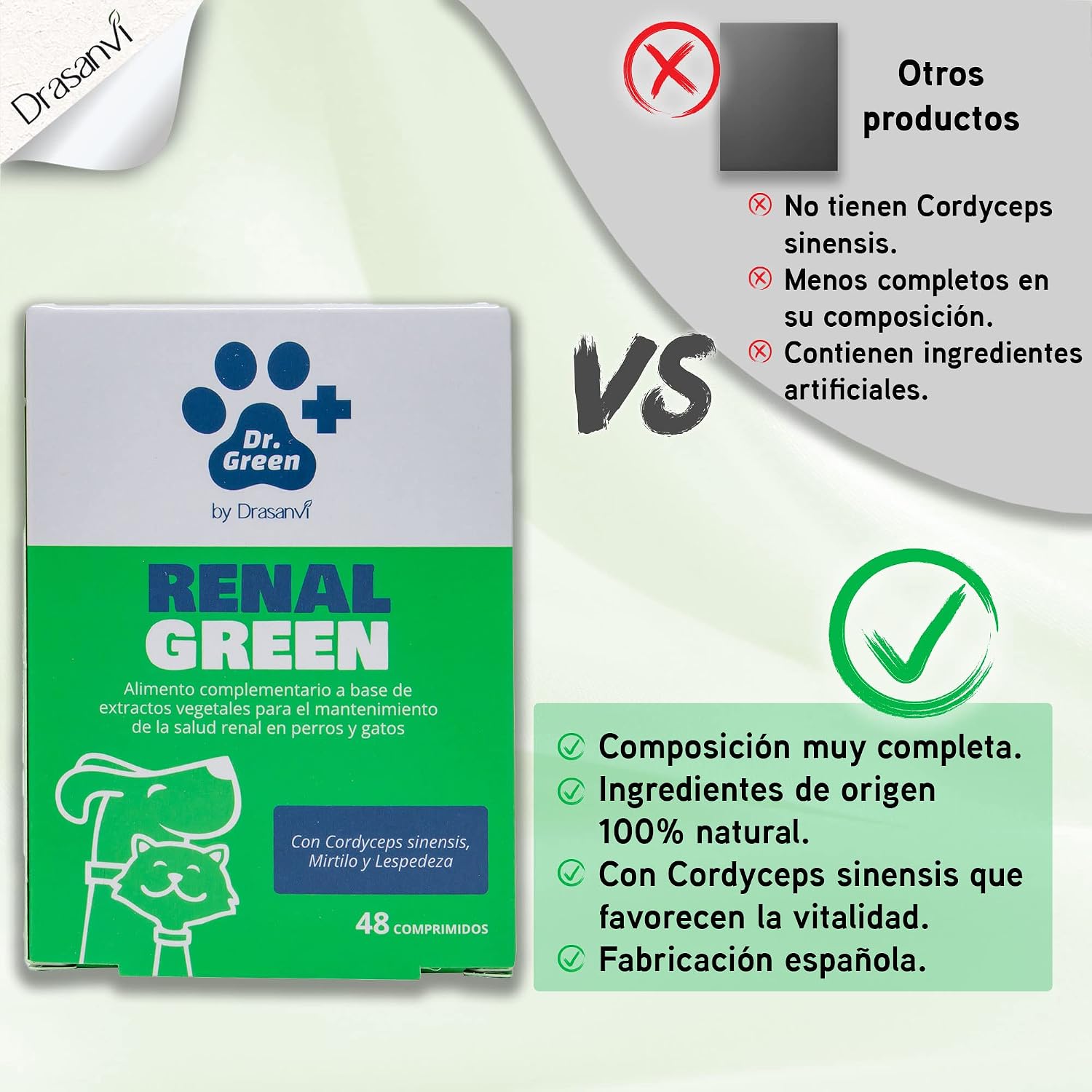 Detalle 2 de DRGREENVET Renalgreen – tabletki dla psów i kotów, 48 szt., smak jabłkowy