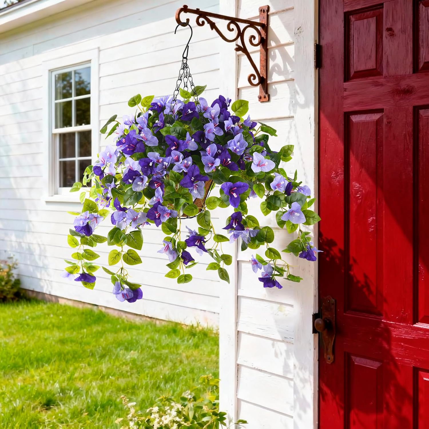 Thumbnail 1 de Homsunny Artificial Bougainvillea Hanging Flowers with Basket for Outdoor Décor