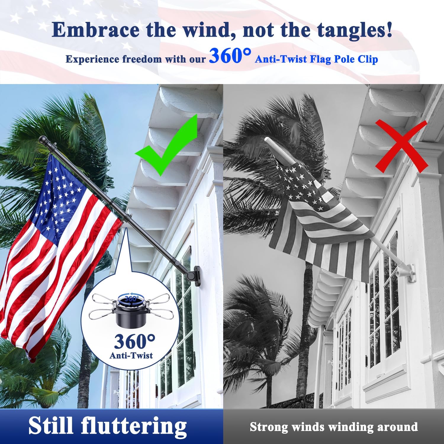 Detalle de PHITRIC PTFH-3045 Flagpole Kit, 5-Foot Black Stainless Steel with Bracket