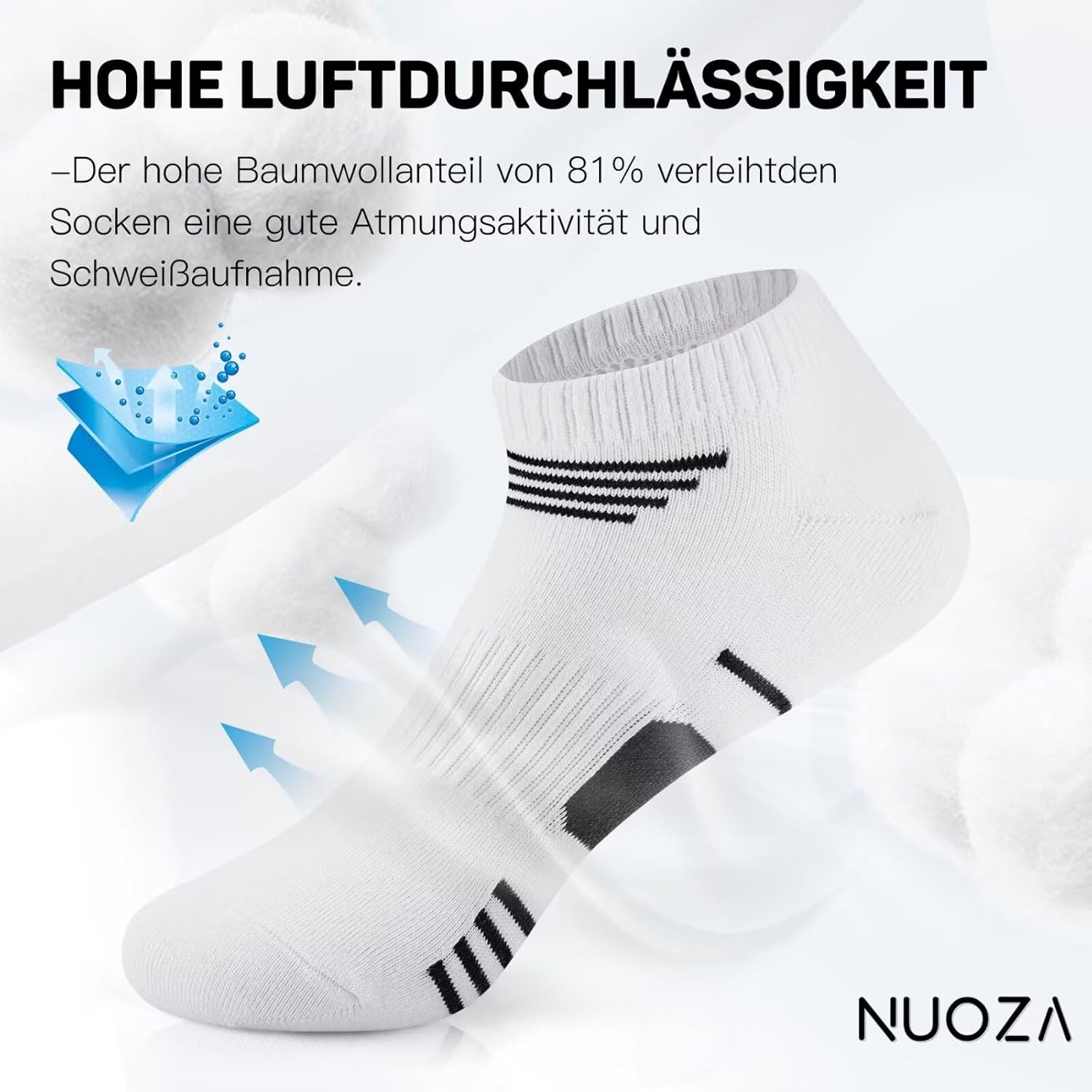 Detalle de NUOZA 10 Paar Sneaker Socken Herren Damen – kurze Baumwoll-Sportsocken, atmungsaktiv, Größe 35–50