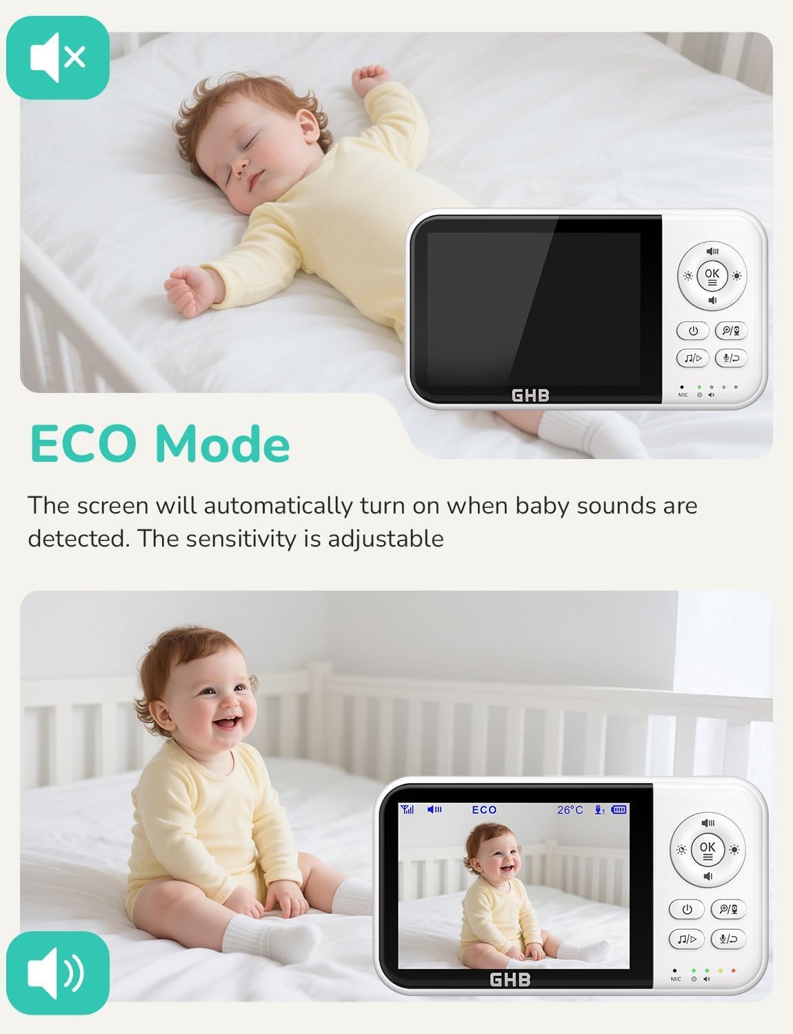 Thumbnail 5 de GHB Baby Monitor with Camera and Night Vision: Private, No-WiFi Video Baby Monitor
