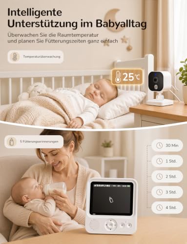 Thumbnail 7 de OBVHNUA Babyphone mit Kamera ohne WLAN – 2,8 Zoll, 720P, VOX bis 96 Std.