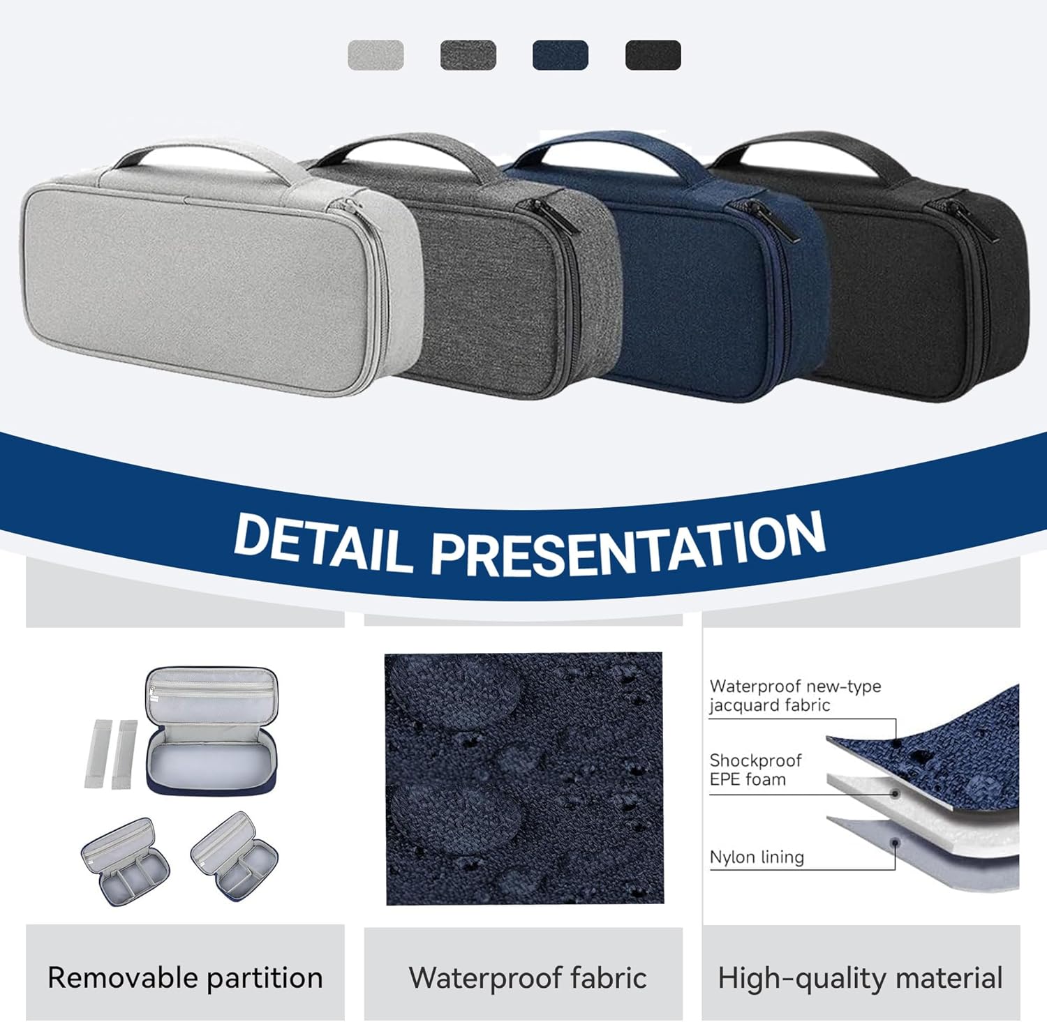 Detalle de Arae Elektronik Organizer Tasche Tech Pouch (L) – dunkelblau, Kabel- & Ladegeräte-Aufbewahrung mit Feuchtigkeitsschutz