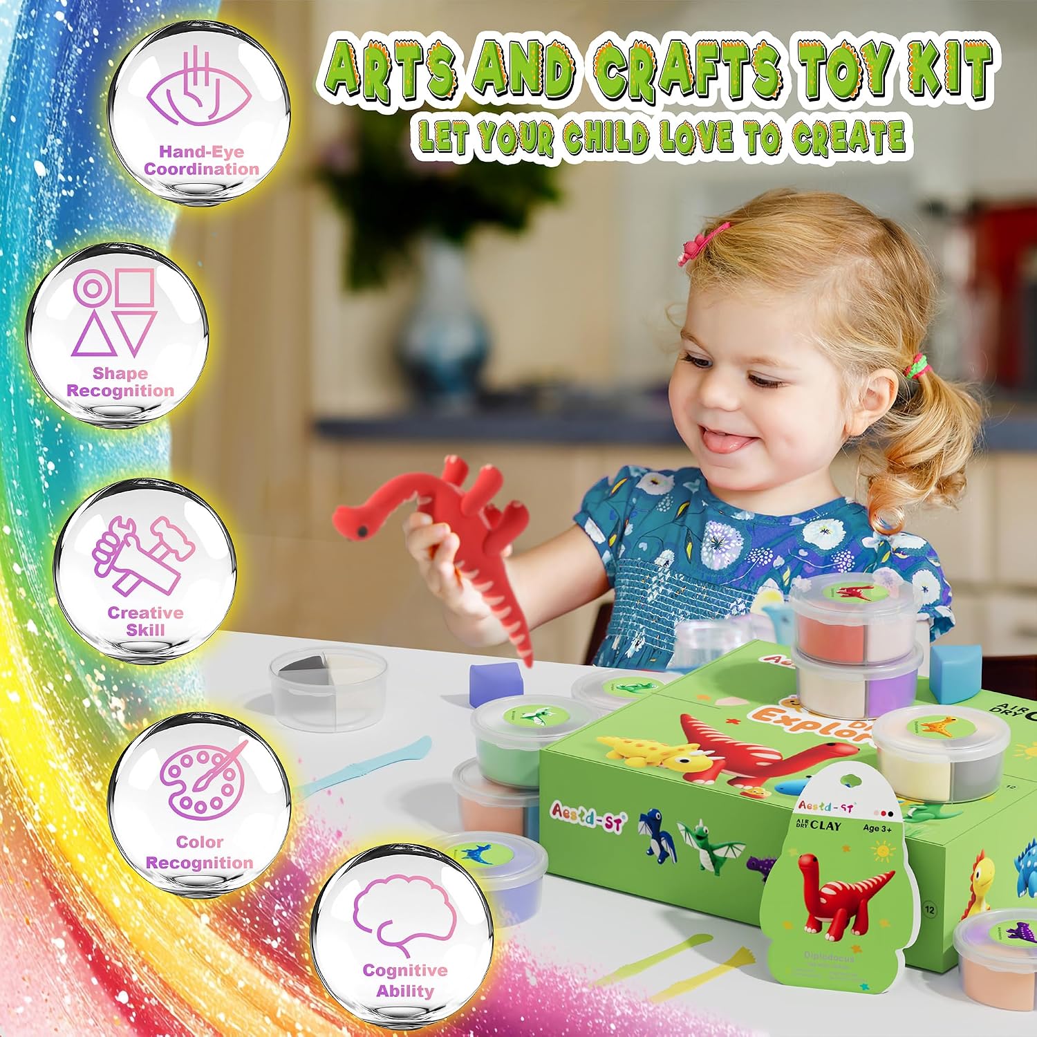 Detalle 2 de Aestd-ST LKL101 Air-Dry Clay Kit, Dinosaur Theme, 12 Boxes and 4 Tools