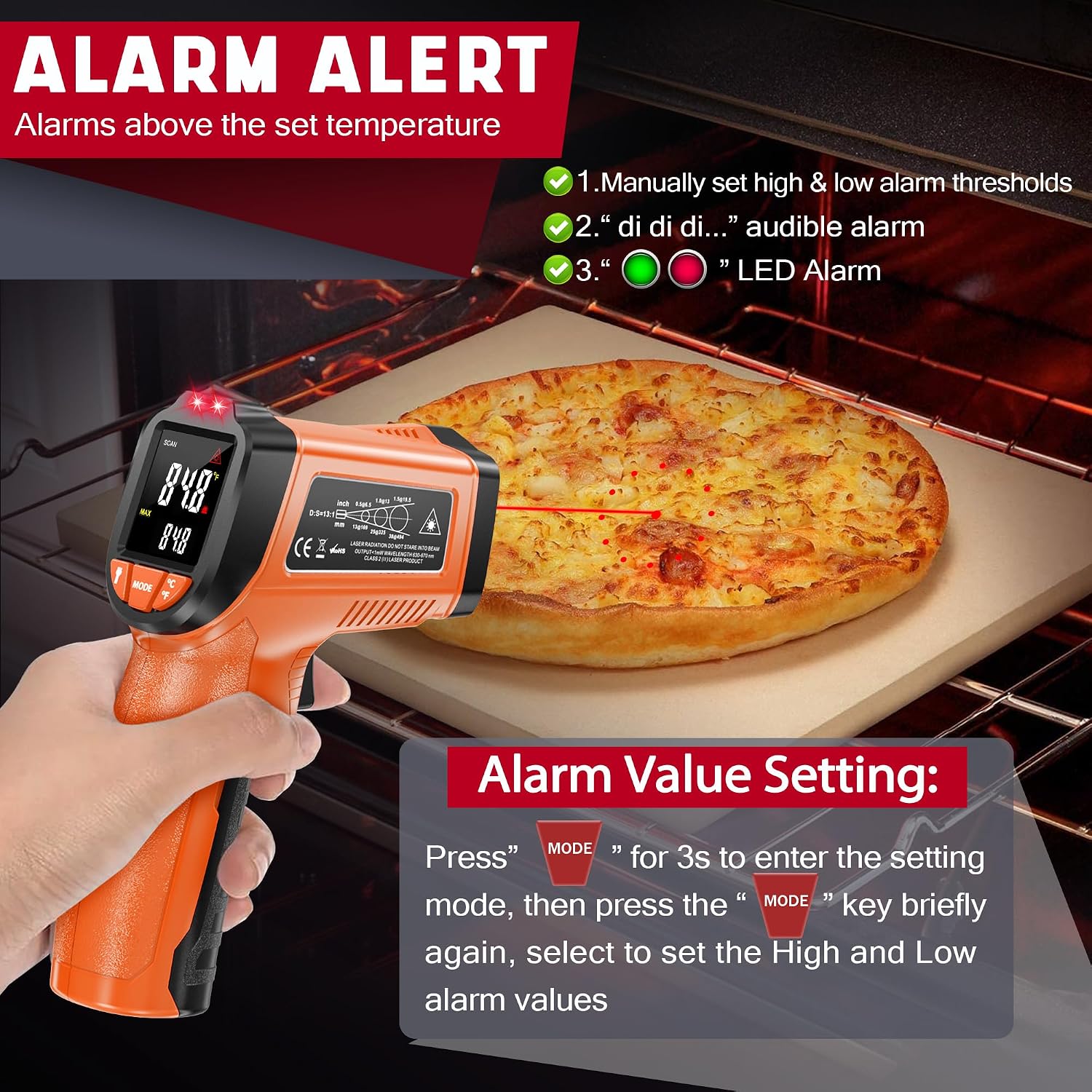 Detalle de CEILSTES Infrared Thermometer Gun (Non-Contact Laser) — -58°F to 1076°F with Adjustable Emissivity