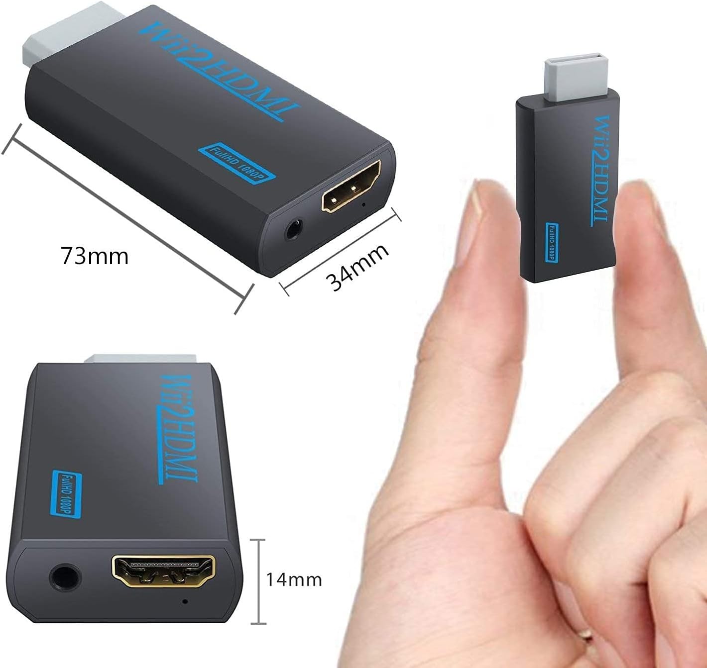 Detalle de Wii-zu-HDMI-Adapter mit 3,5-mm-Audioausgang – 720p/1080p Konverter ohne Netzteil (für die klassische Wii)