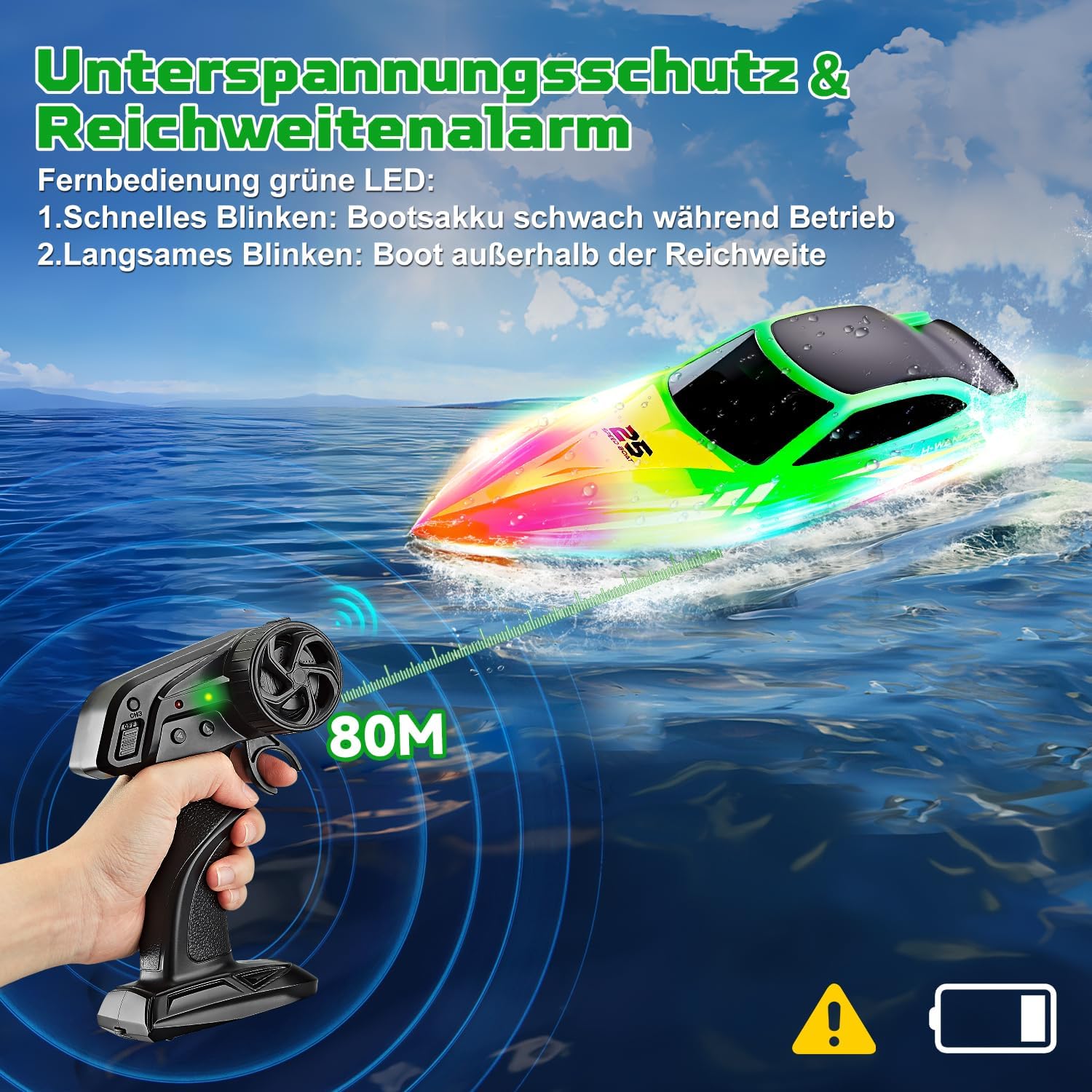 Thumbnail 3 de RC Boot Ferngesteuert – 2,4 GHz Speedboot mit 7 LED-Modi, für Kinder ab 3 Jahren