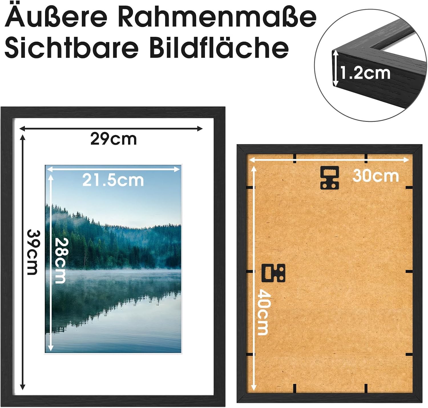 Thumbnail 1 de COMPOLICY 30x40 cm Bilderrahmen Schwarz – Holzrahmen mit Passepartout, Stand- und Wandbefestigung