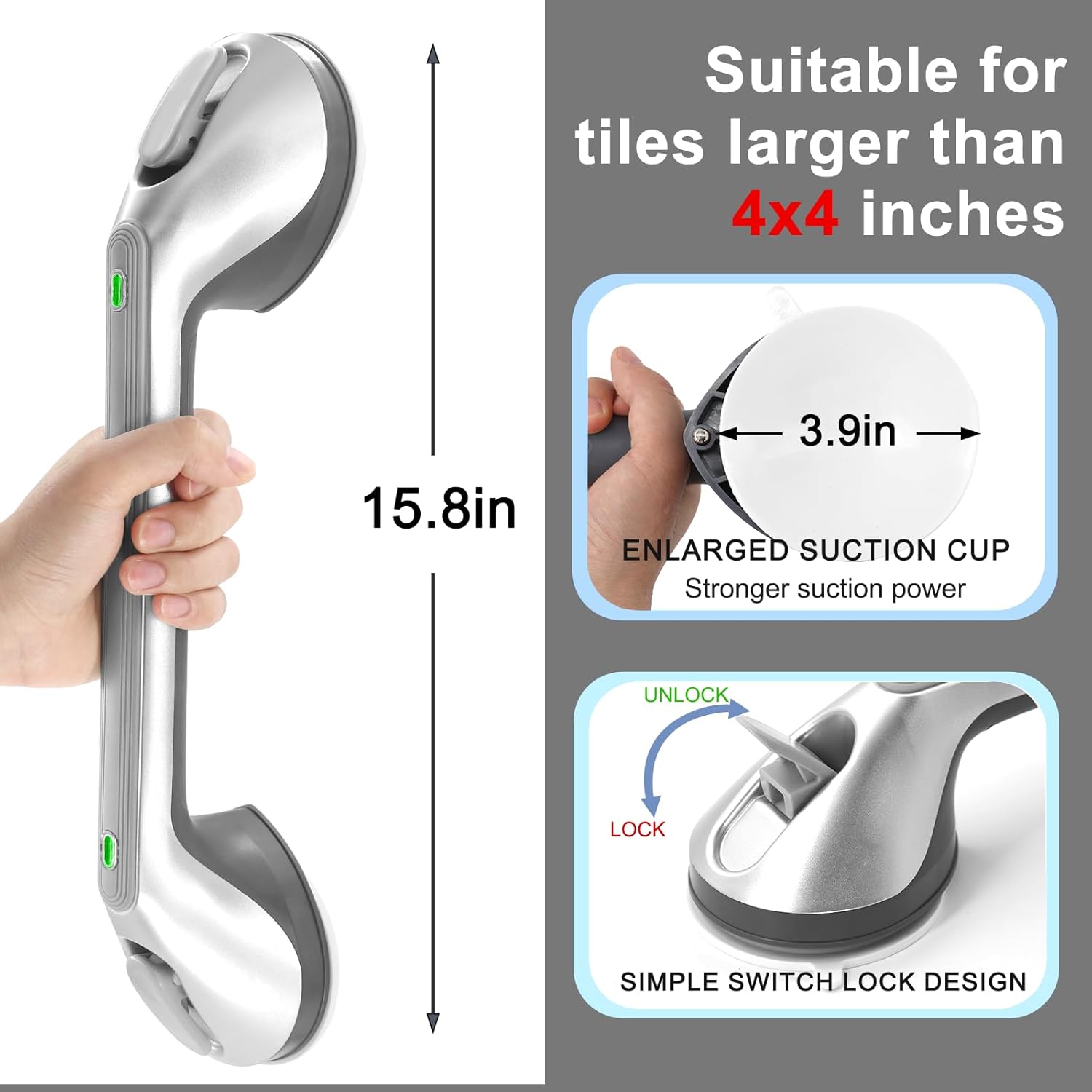 Thumbnail 1 de Newthinking Long Suction Grab Rail for Bathroom (16 inch) with Indicator – portable drill-free shower safety handle