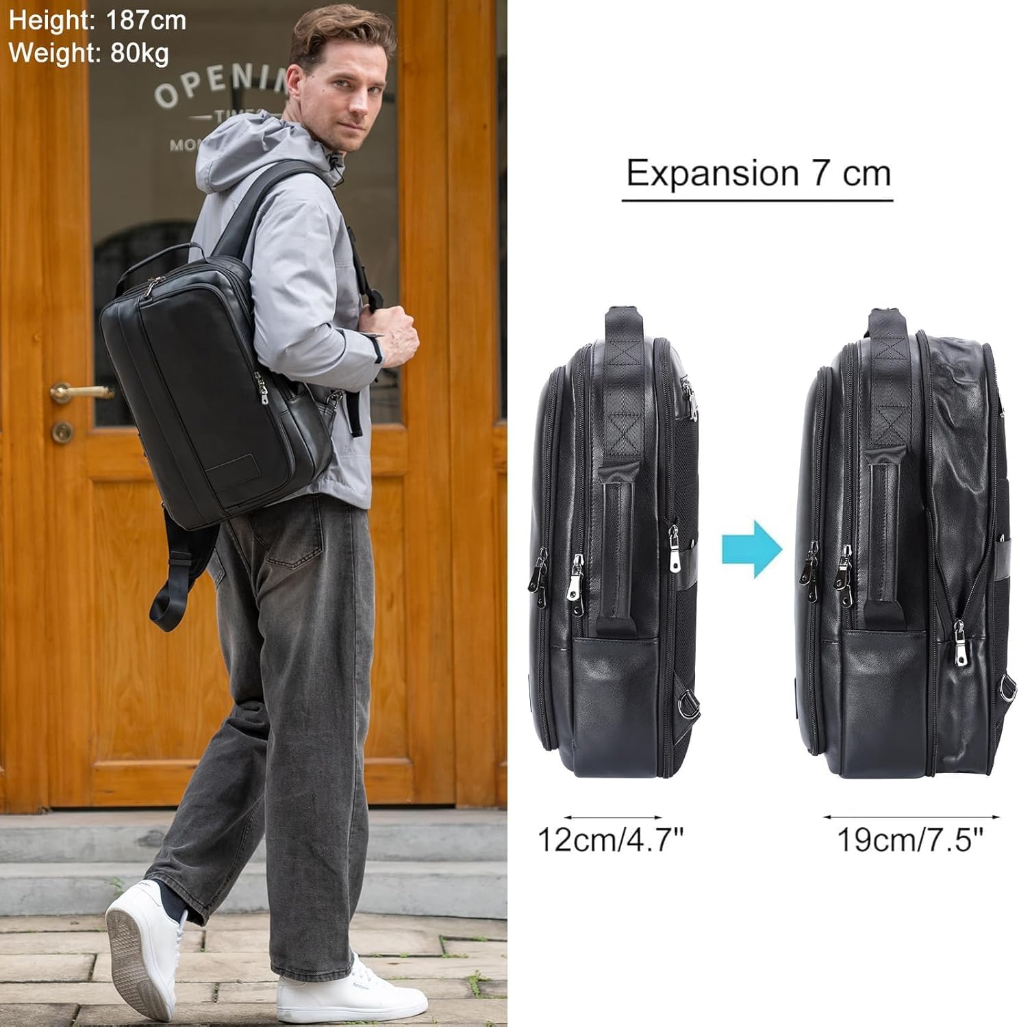 Detalle 2 de TIDING Leather 15.6" Laptop Backpack for Men 💼