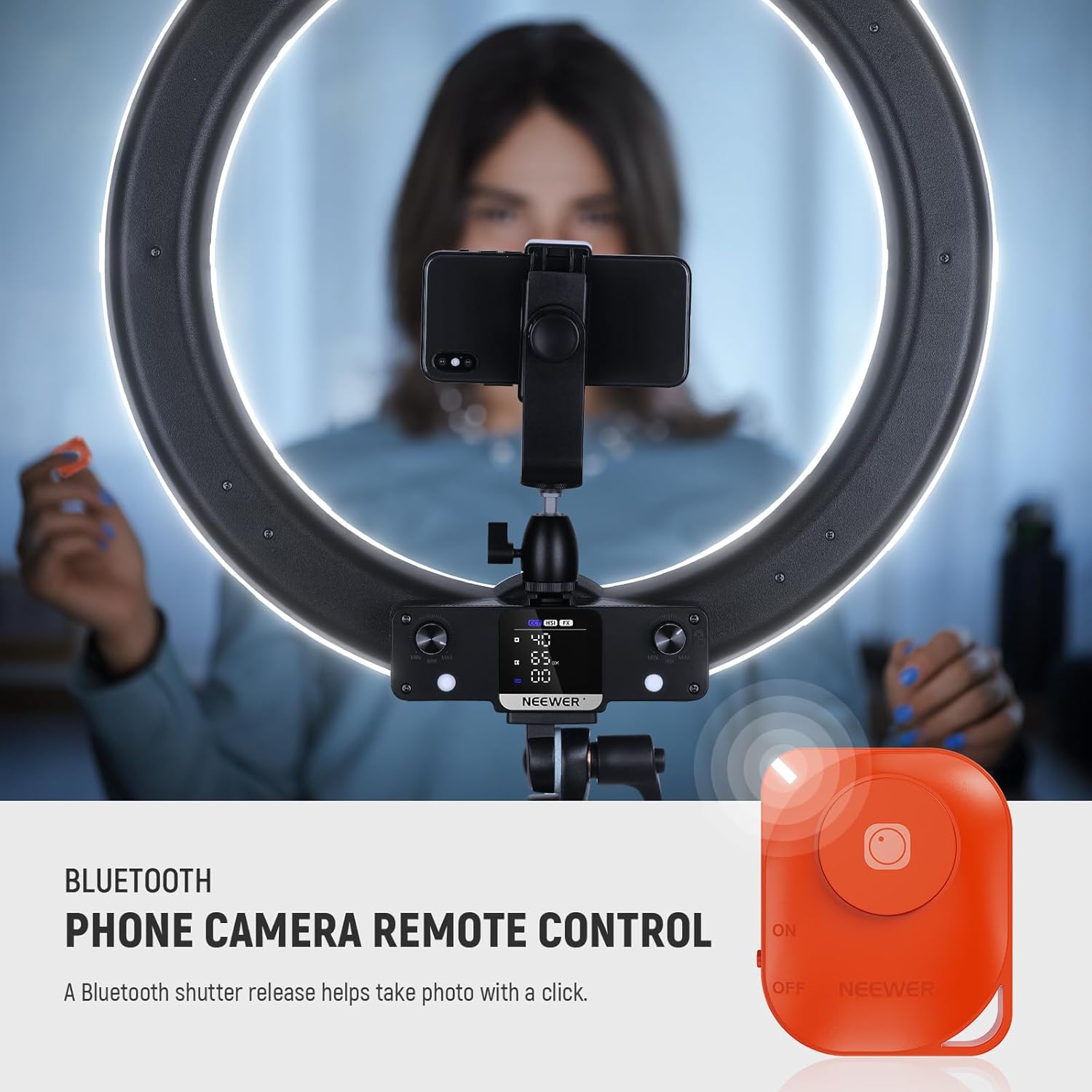 Detalle de NEEWER 18 Inch RGB LED Ring Light RGB18 II with APP Control, Tripod Stand & Phone Holder