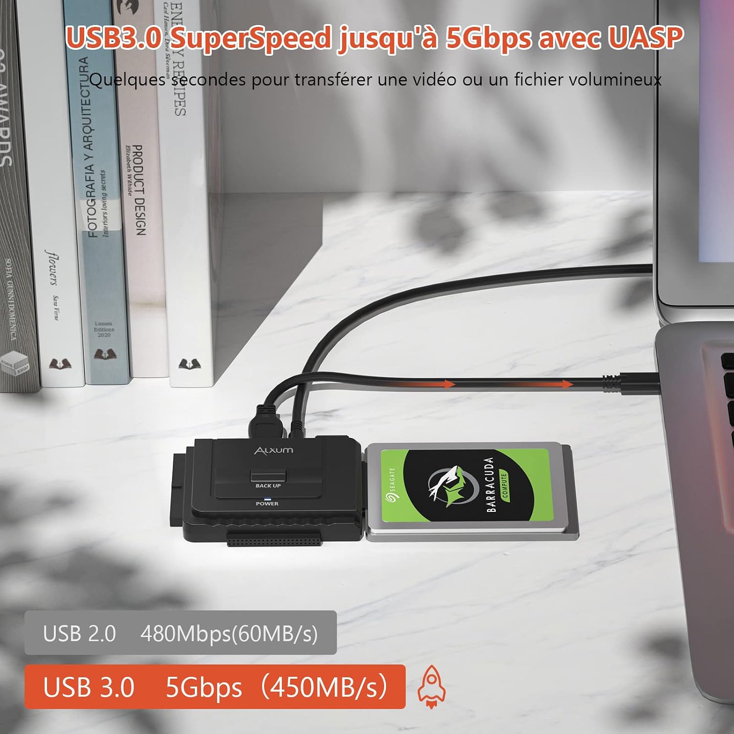Detalle de Alxum Adaptateur USB 3.0 vers IDE/SATA 5 Gbps