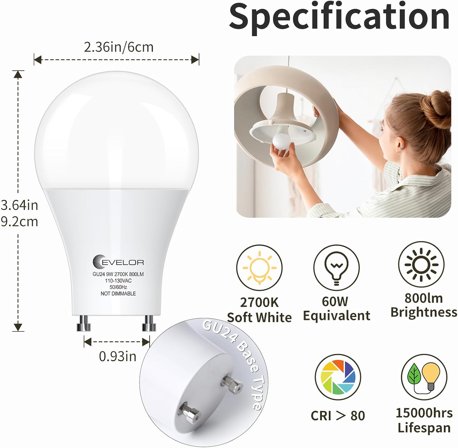 Detalle 2 de Evelor GU24 LED Bulbs, 9W