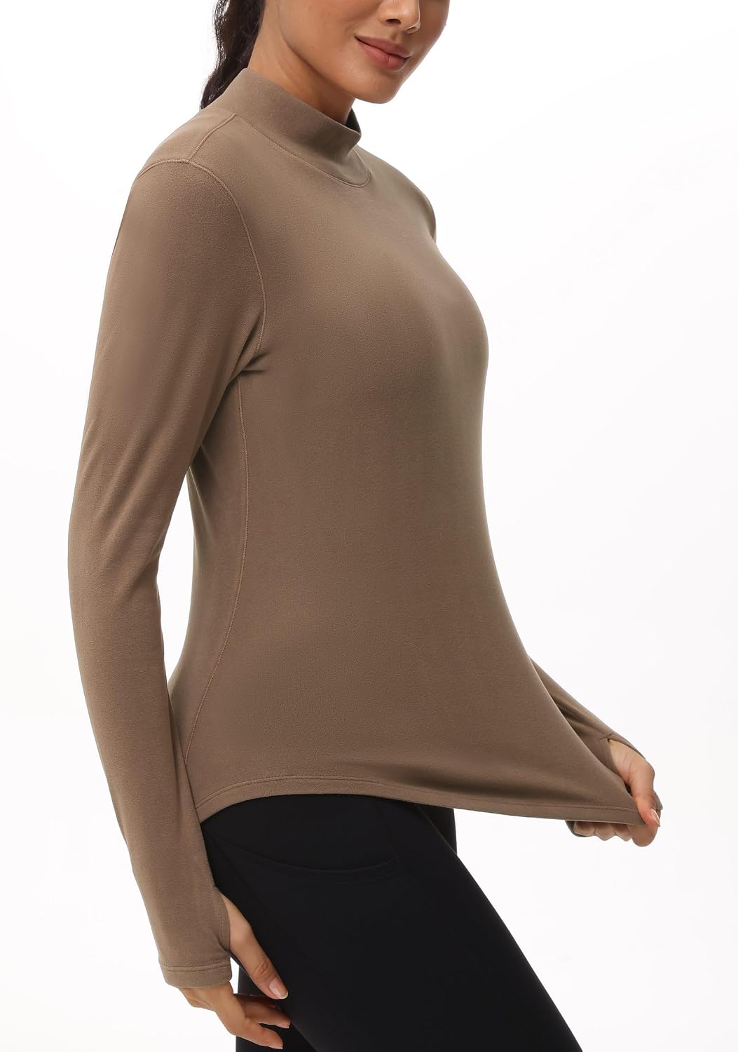 Thumbnail 4 de THE GYM PEOPLE Fleece Mock Turtleneck Top with Thumb Holes