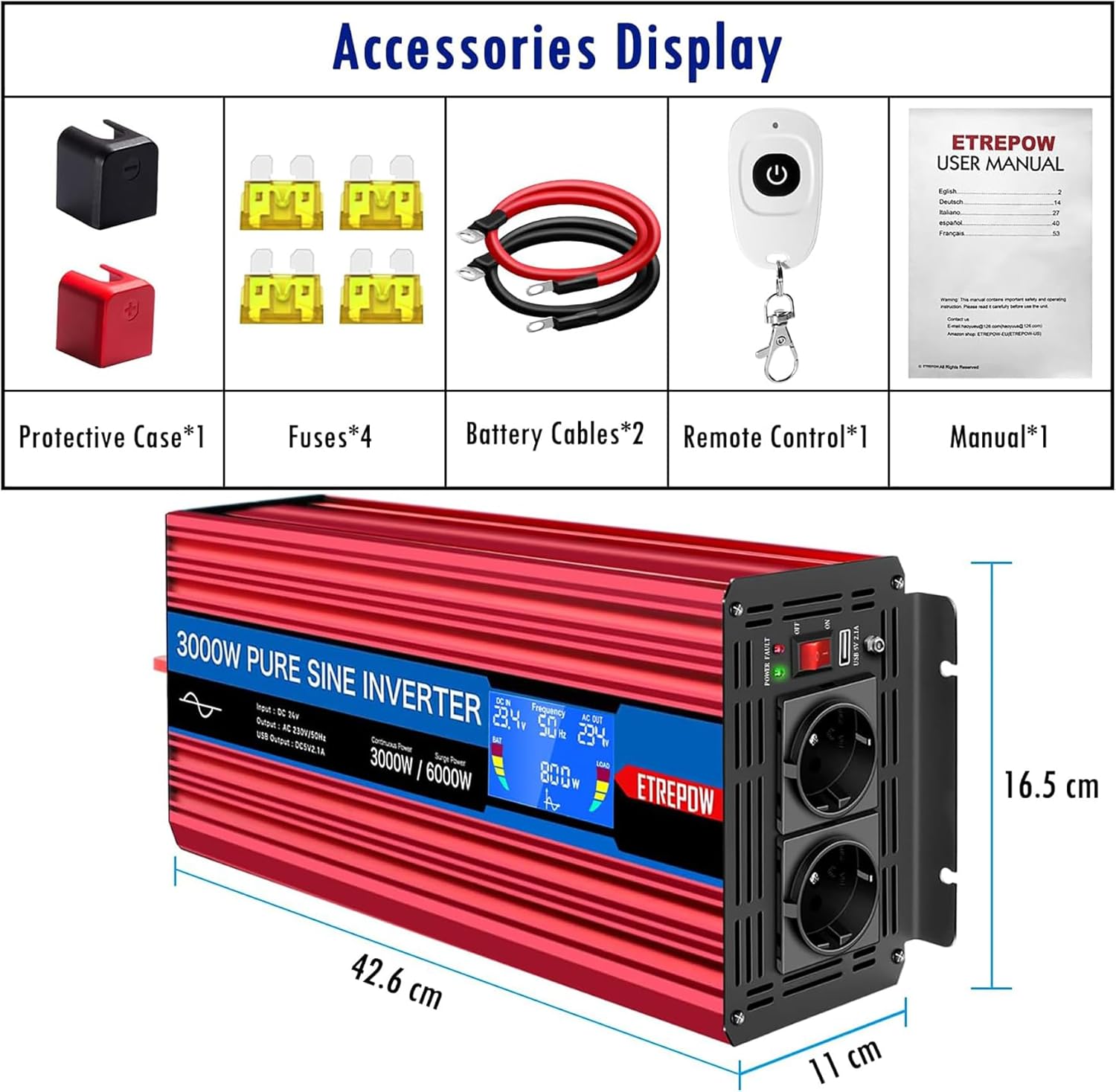Thumbnail 6 de ETREPOW 3000W onduleur 24V→220V 🔌