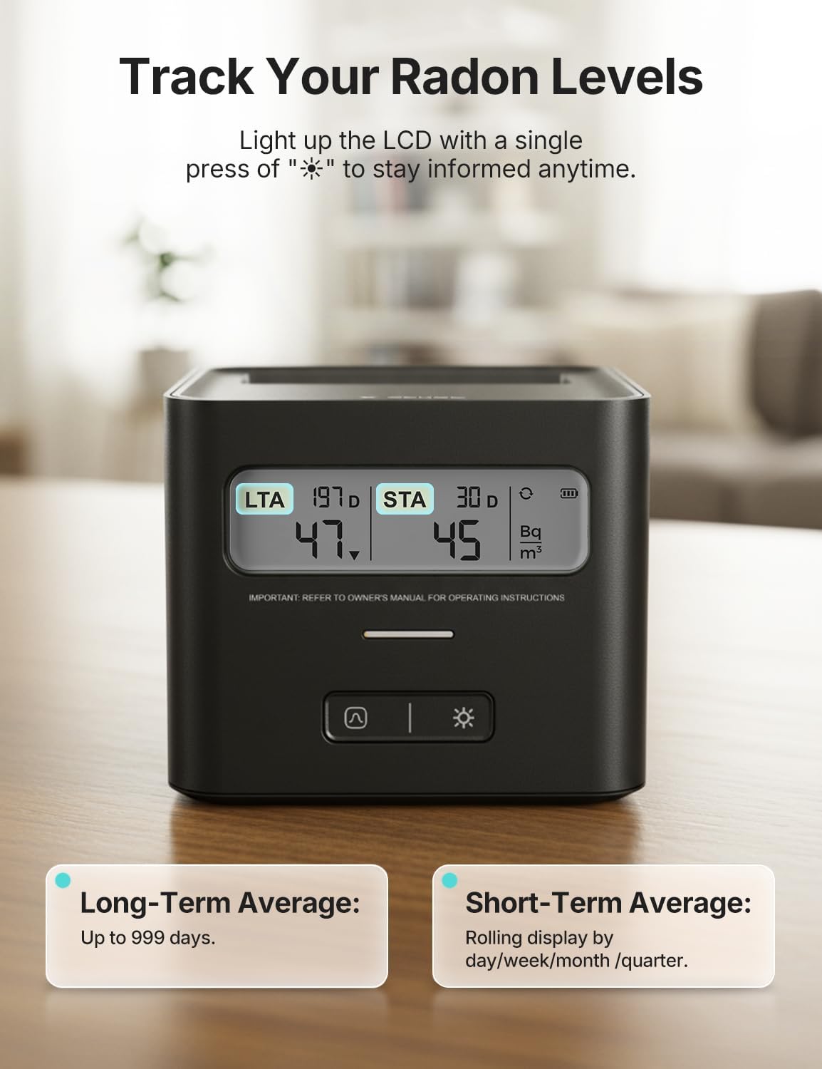 Detalle 2 de X-Sense XR0A-SR Radon Detector with LCD, Continuous Monitoring and Battery Power