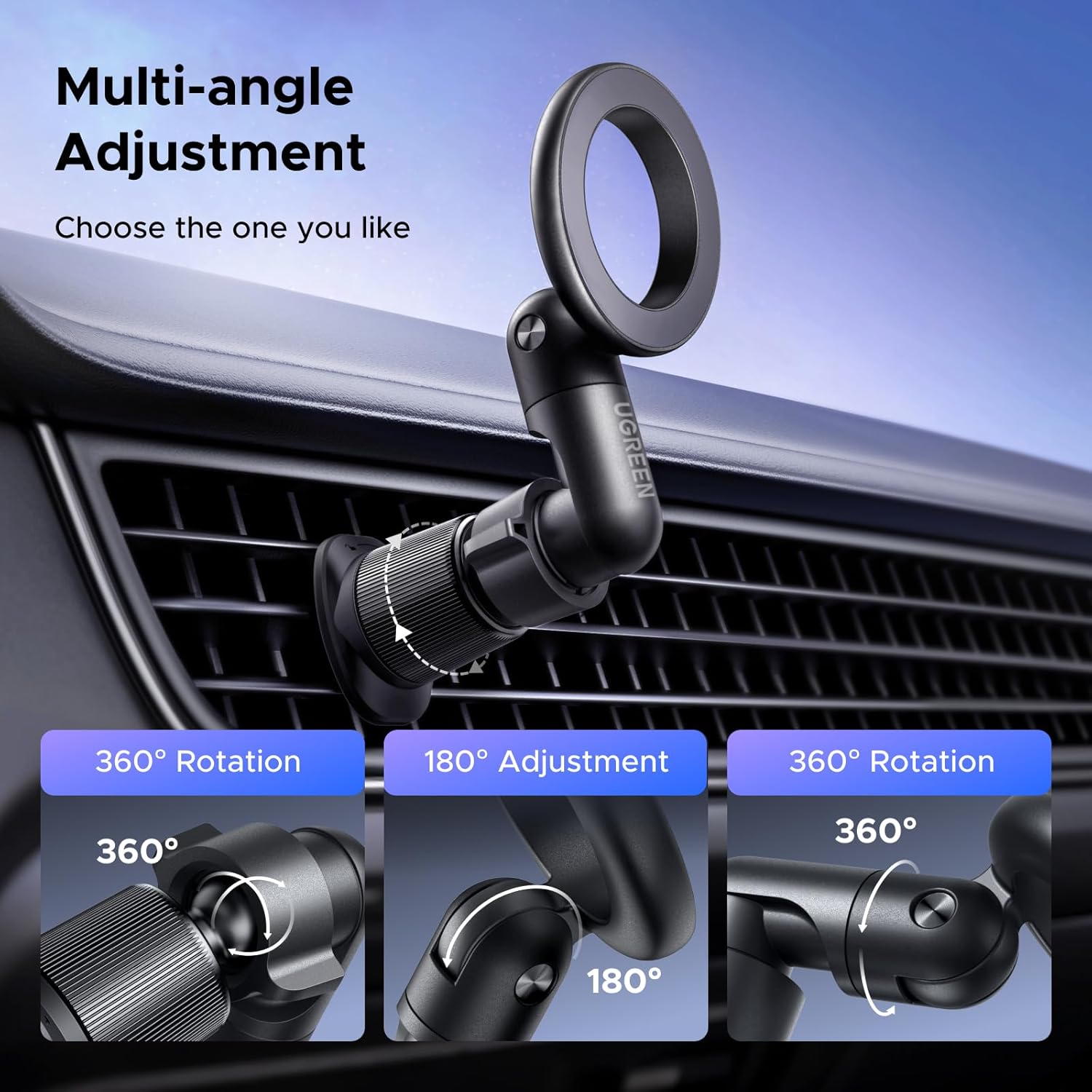 Detalle 2 de UGREEN Magsafe Car Mount 20N magnetic hold