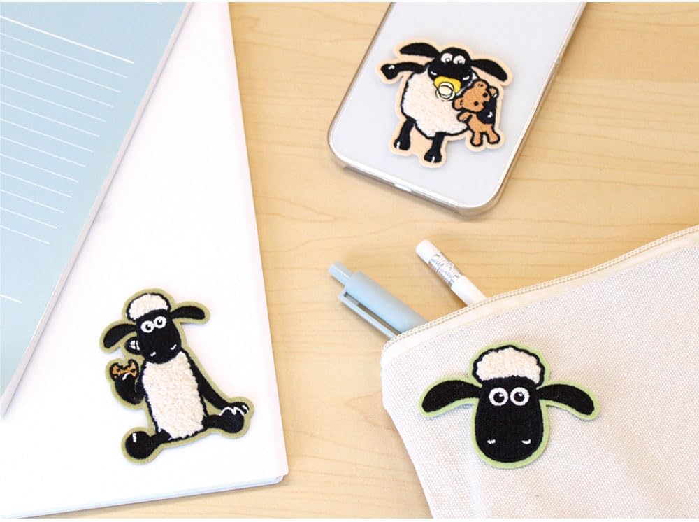 Detalle de ティーズファクトリー ひつじのショーン 刺繍ステッカー フェイス|モコモコ質感・粘着シール・アイロン接着