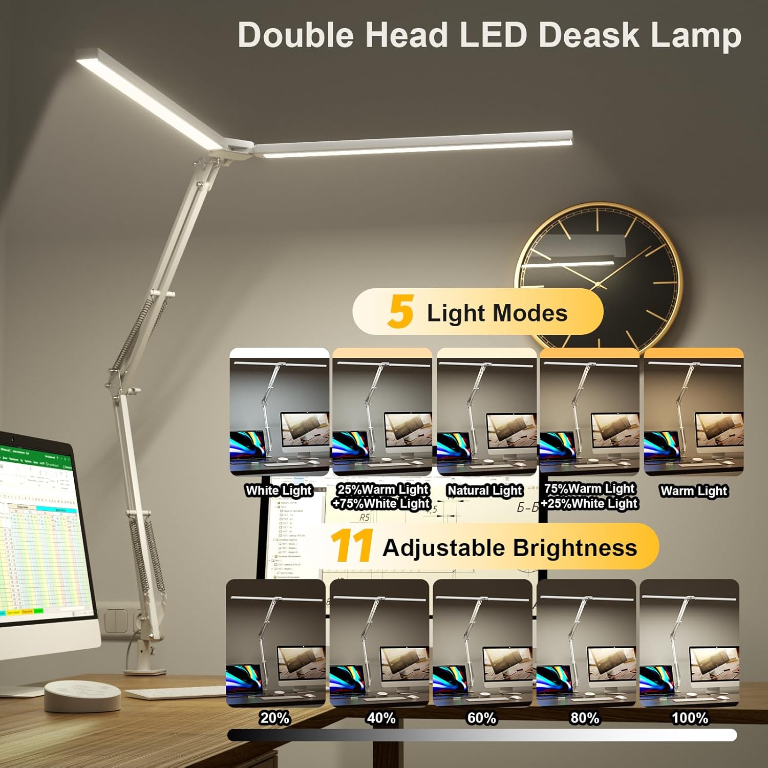 Thumbnail 5 de SKYLEO LED Desk Lamp Double Head with Remote Control (24W, 2400 lm) – White