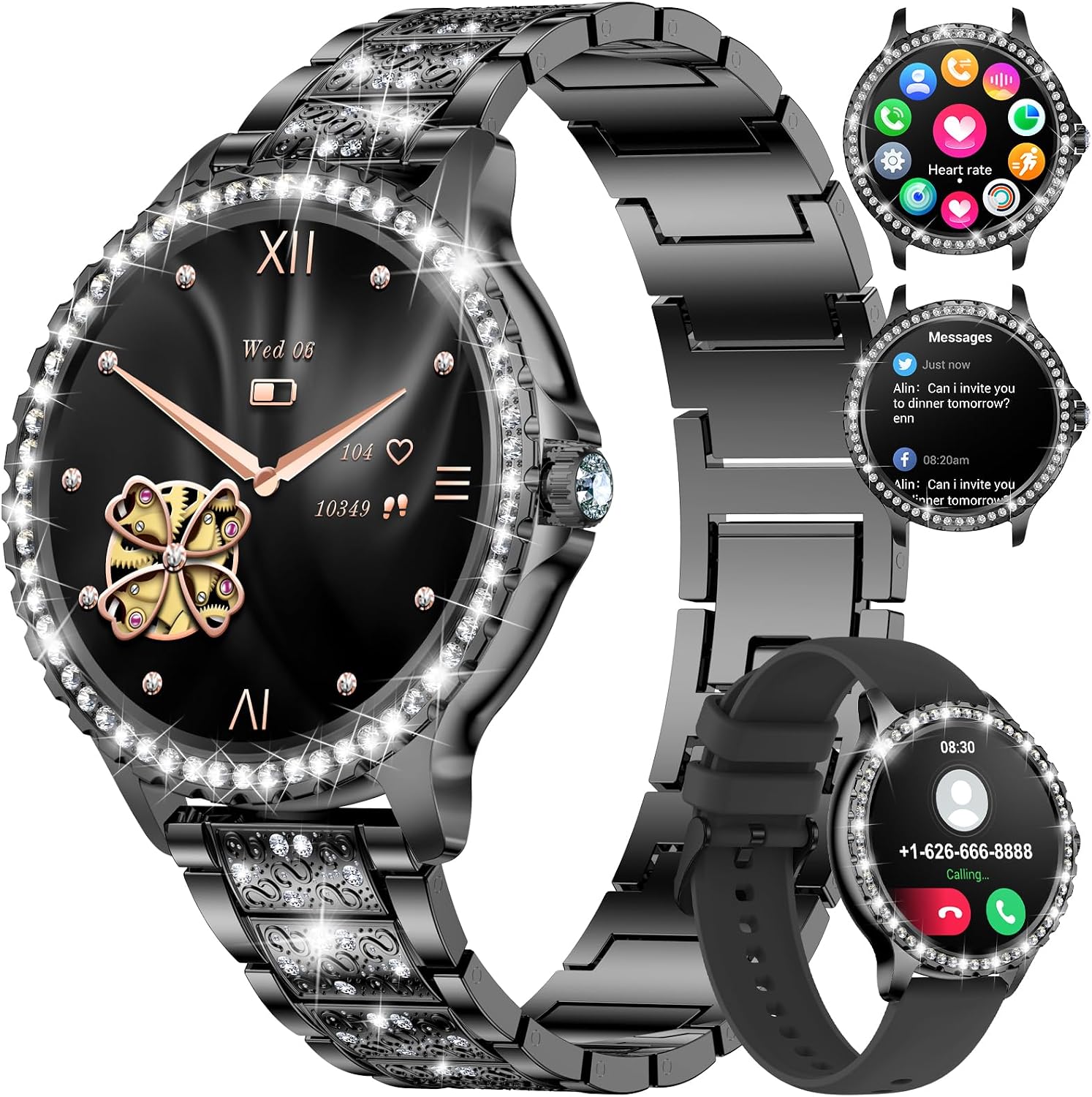 Detalle de LIGE Montre connectée femme avec double bracelet acier et silicone – écran 1,32'' Full Touch
