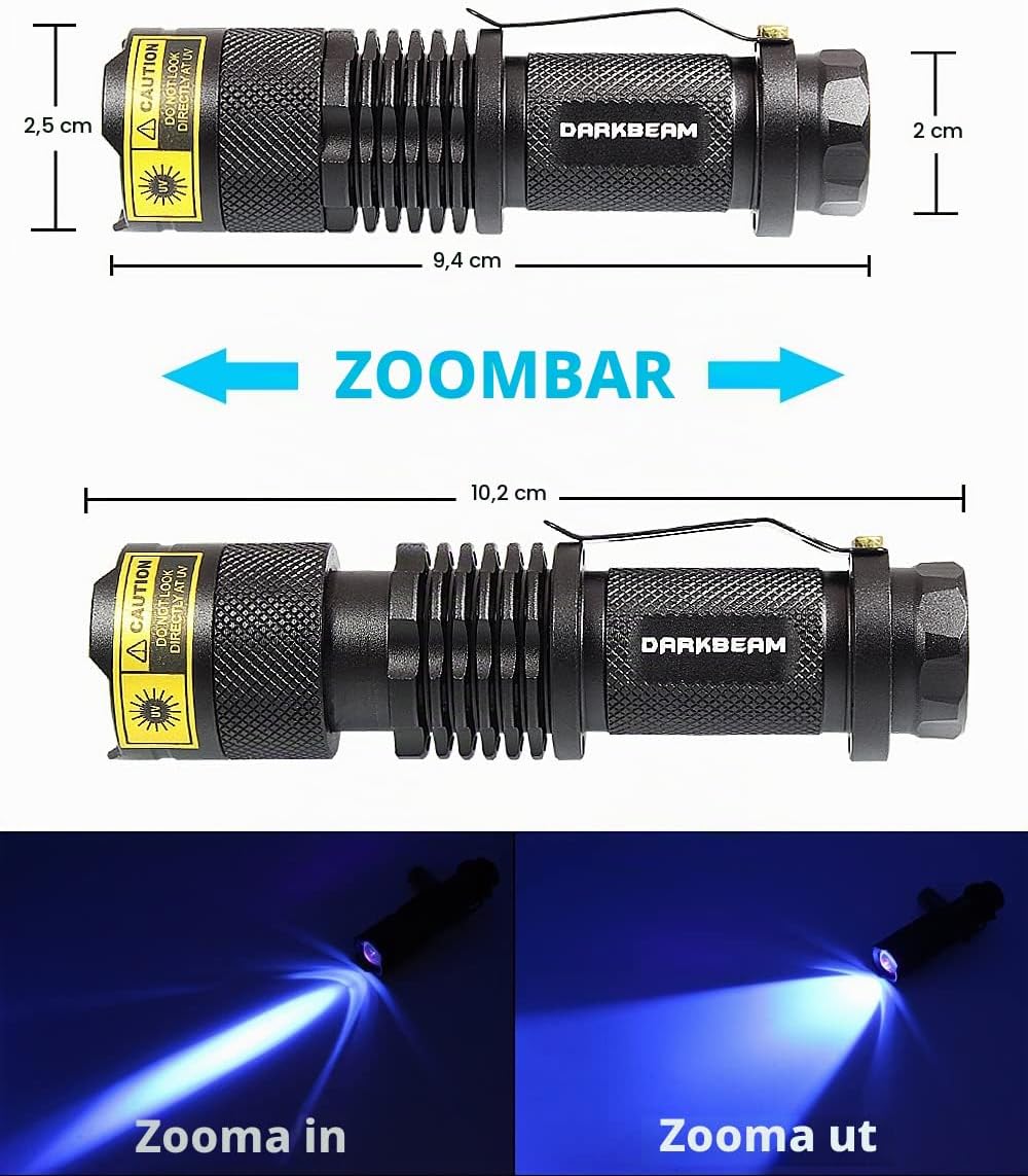 Detalle 2 de DARKBEAM SK68 UV-ficklampa 365 nm, 2-pack med justerbar fokusering