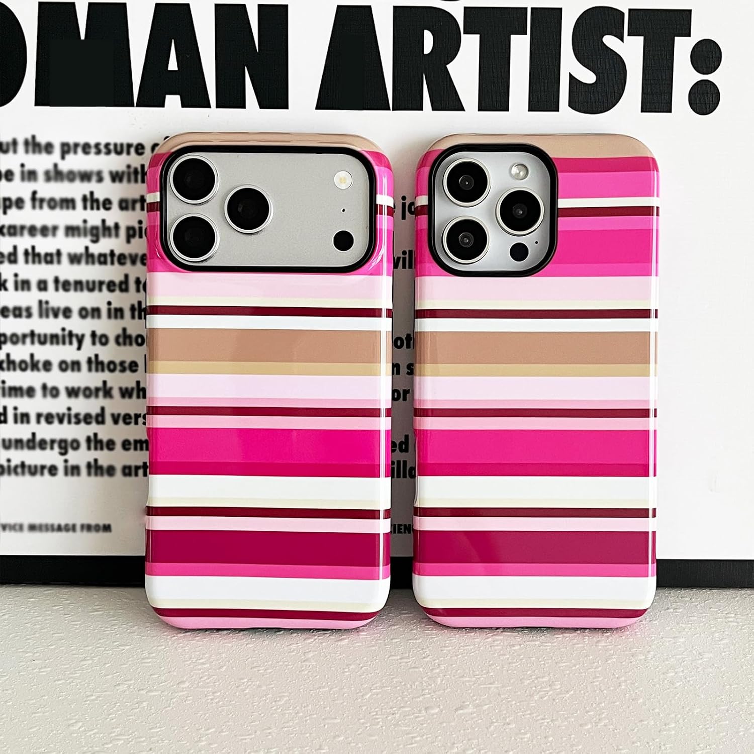 Detalle 2 de Sayoaho iPhone 16 Pro Case, Pink Striped Retro Design, TPU Edge and PC Back