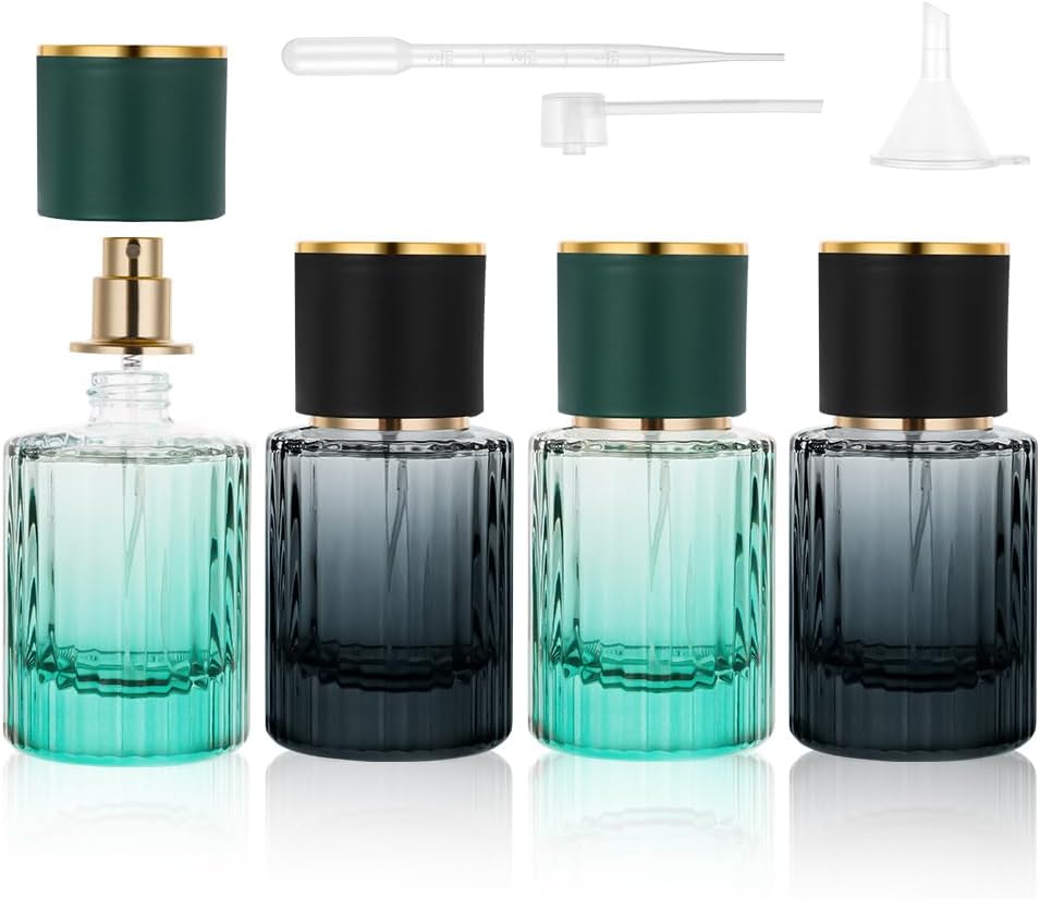 Detalle de LOPHE Parfümzerstäuber 4x30ml – wiederbefüllbare Glas-Sprühflasche mit Zubehör für Reisen