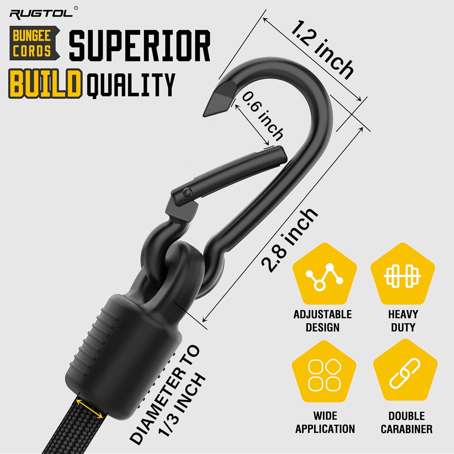 Thumbnail 6 de Rugtol Adjustable Bungee Cords with Hooks (6 Pack) – Heavy Duty, 7"–48" Flexibility for Cargo, Camping, and More