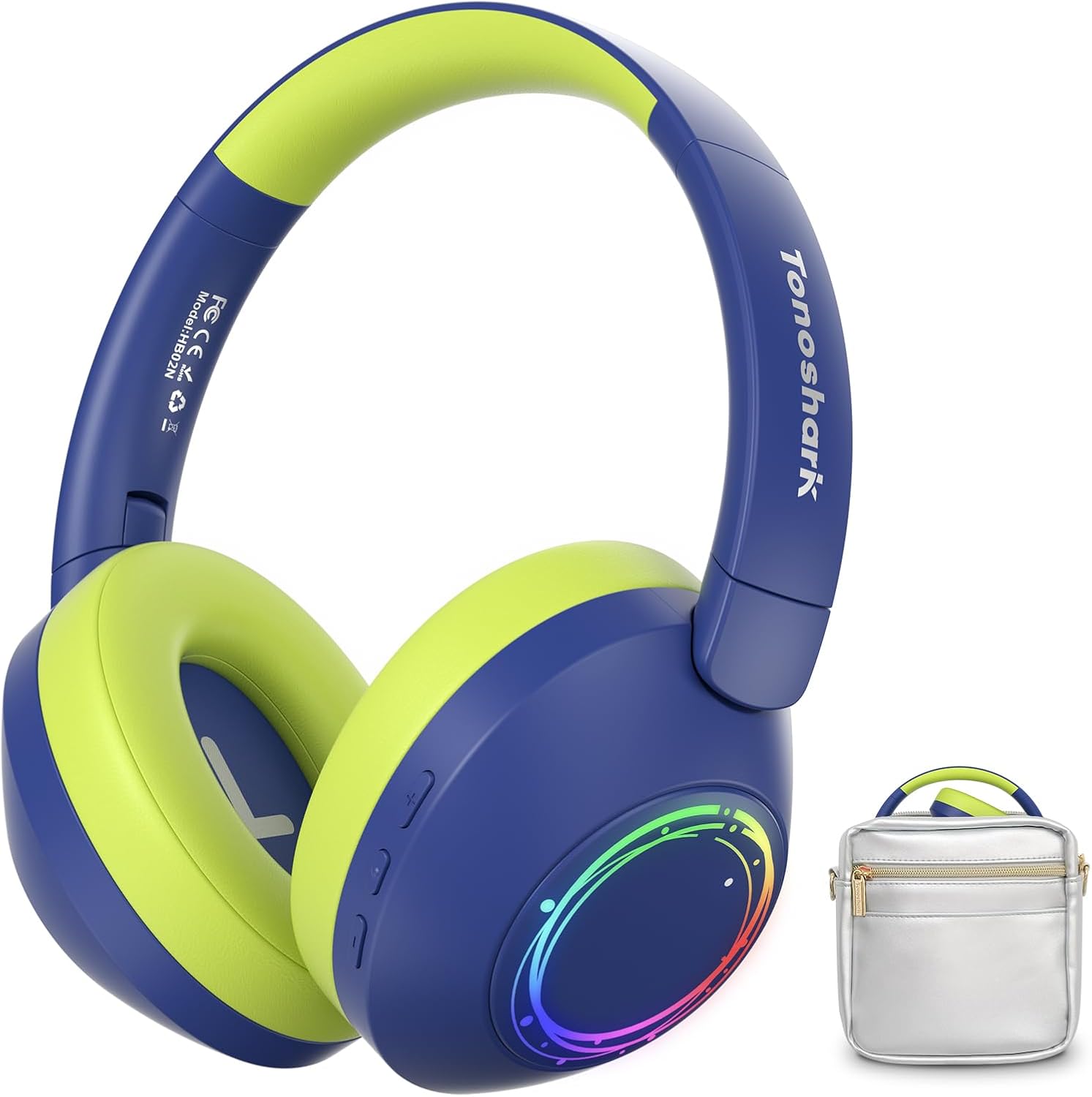 Detalle de TONOSHARK Noise Cancelling Kopfhörer für Kinder – Bluetooth, RGB LED, 60h Akku, Blau