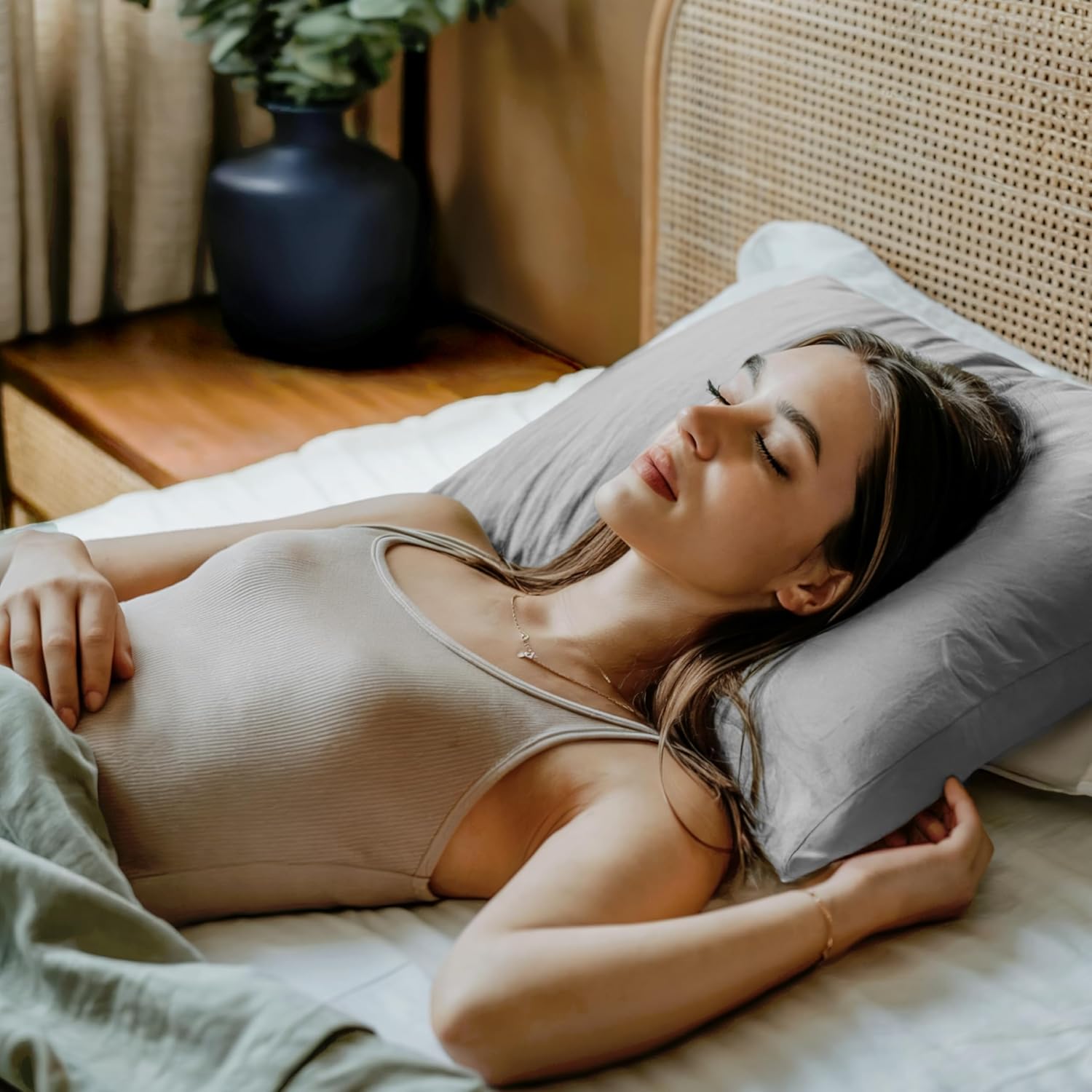 Thumbnail 4 de Dreamzie Kissenbezug aus 100% Bio-Baumwolle (40x60 cm) – 2er Set mit Reißverschluss, grau, Oeko-Tex