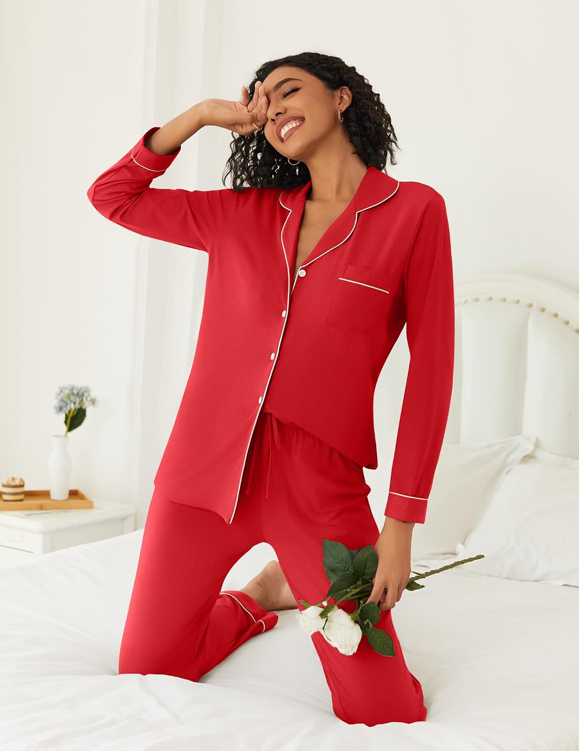 Detalle 2 de Ekouaer Women's Pajama Set in Rayon Blend