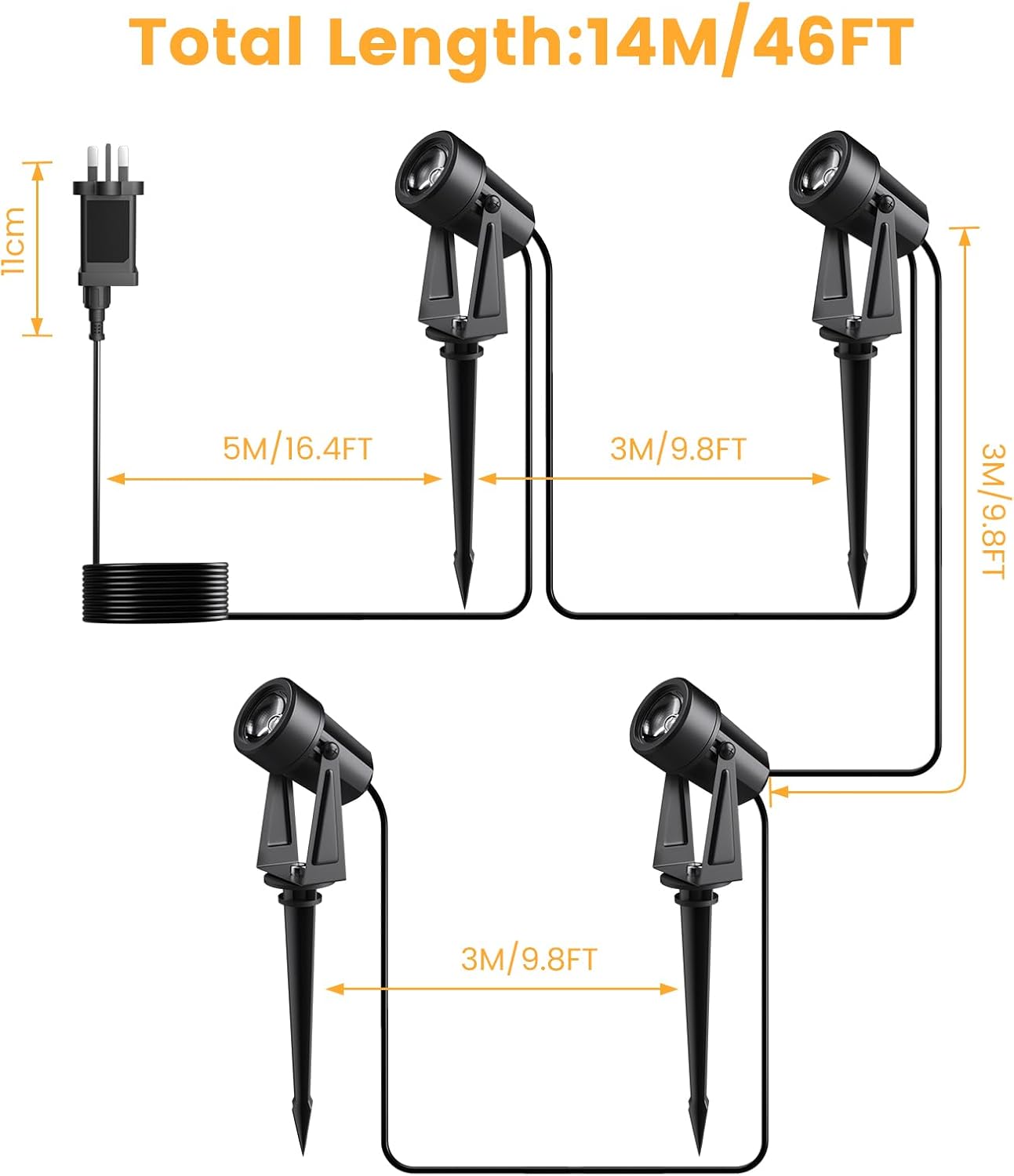 Thumbnail 1 de Pogestrand Garden Lights Mains Powered 4-pack 14m (46ft) LED landscape spotlights with IP65 warm white
