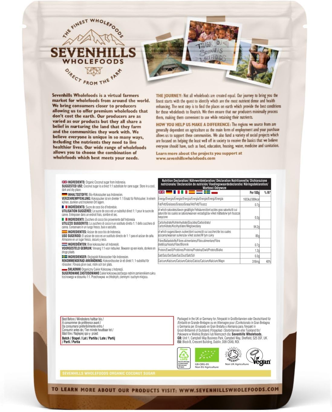 Detalle 2 de Sevenhills Wholefoods Azúcar de Coco Orgánico 1.8 kg 🥥