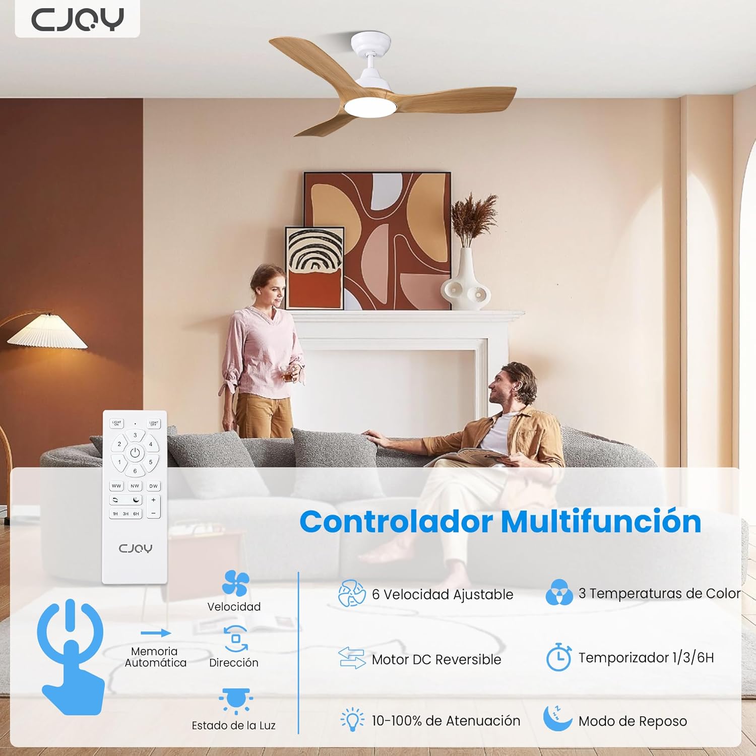 Thumbnail 4 de CJOY V Ventilador de Techo con Luz, 42'', 3 Palas Madera, Reversible🌀