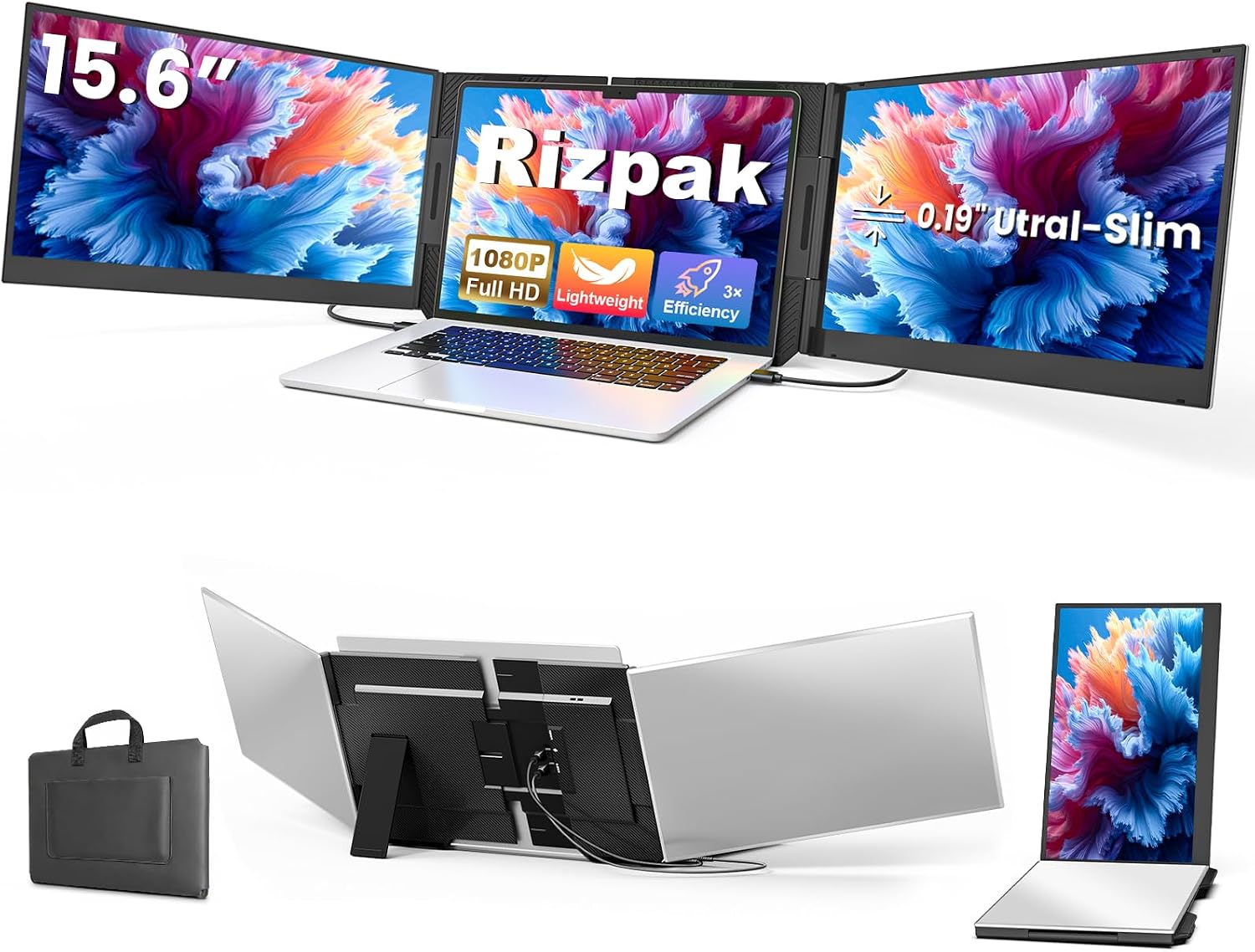 Detalle de Rizpak 15.6" FHD IPS Laptop Screen Extender, Freestanding, Fits 12"–17.3" Laptops