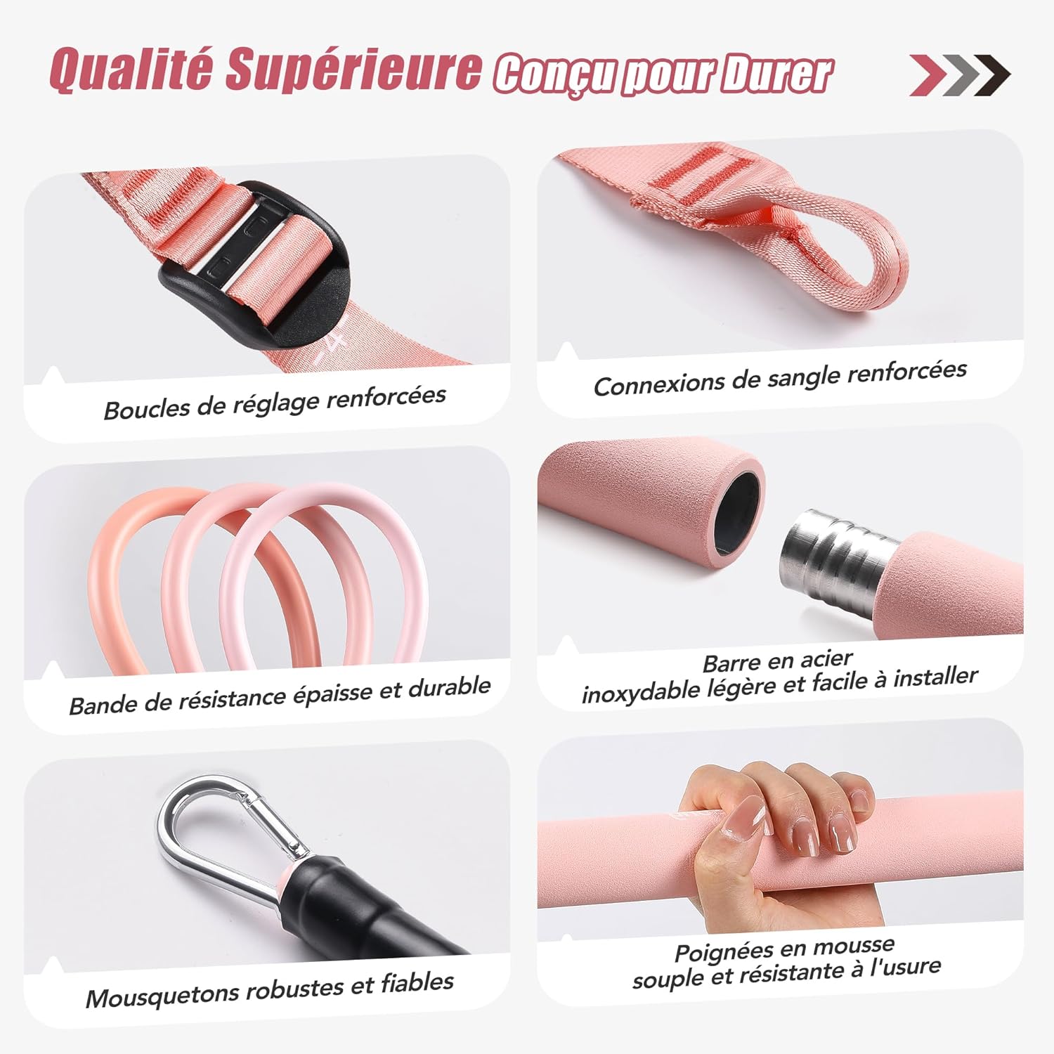 Thumbnail 4 de ALongSong kit Pilates maison avec barres inox, 6 élastiques 20–180 lbs et ancrage de porte