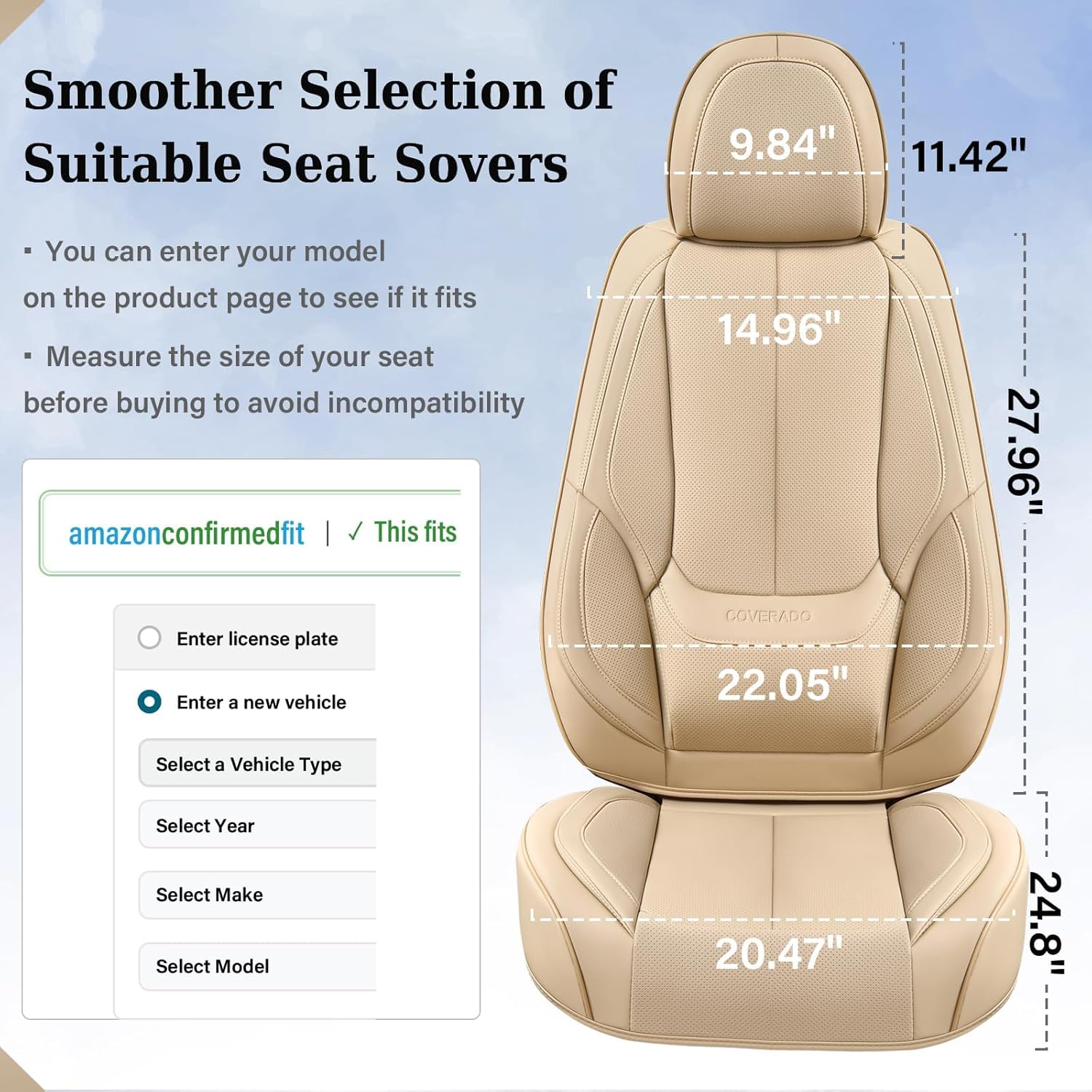 Thumbnail 3 de Coverado Beige Universal Front Seat Covers with Nappa Leather