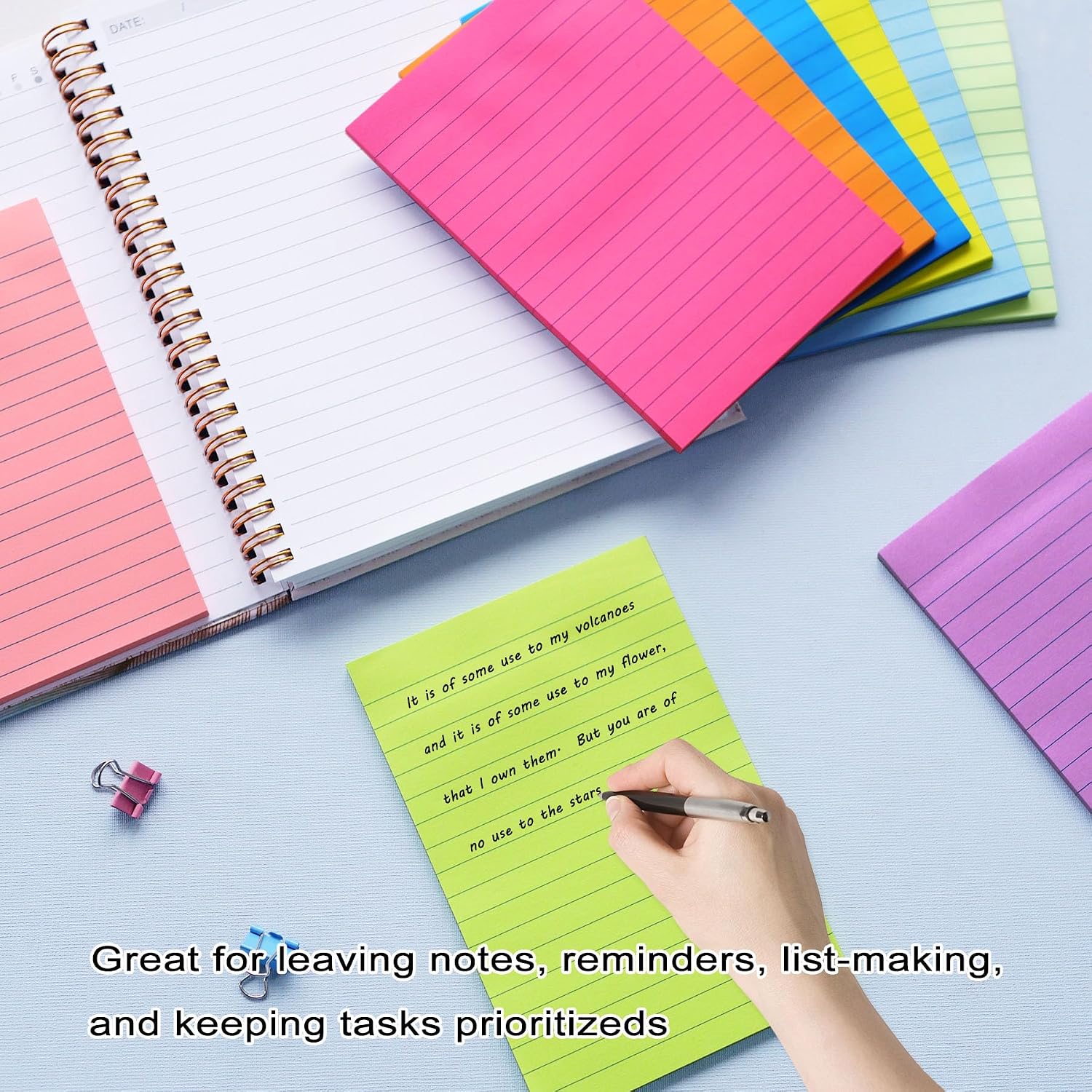 Thumbnail 2 de HQCME Large Lined Sticky Notes 4x6, 9 Pads, Bright Colors