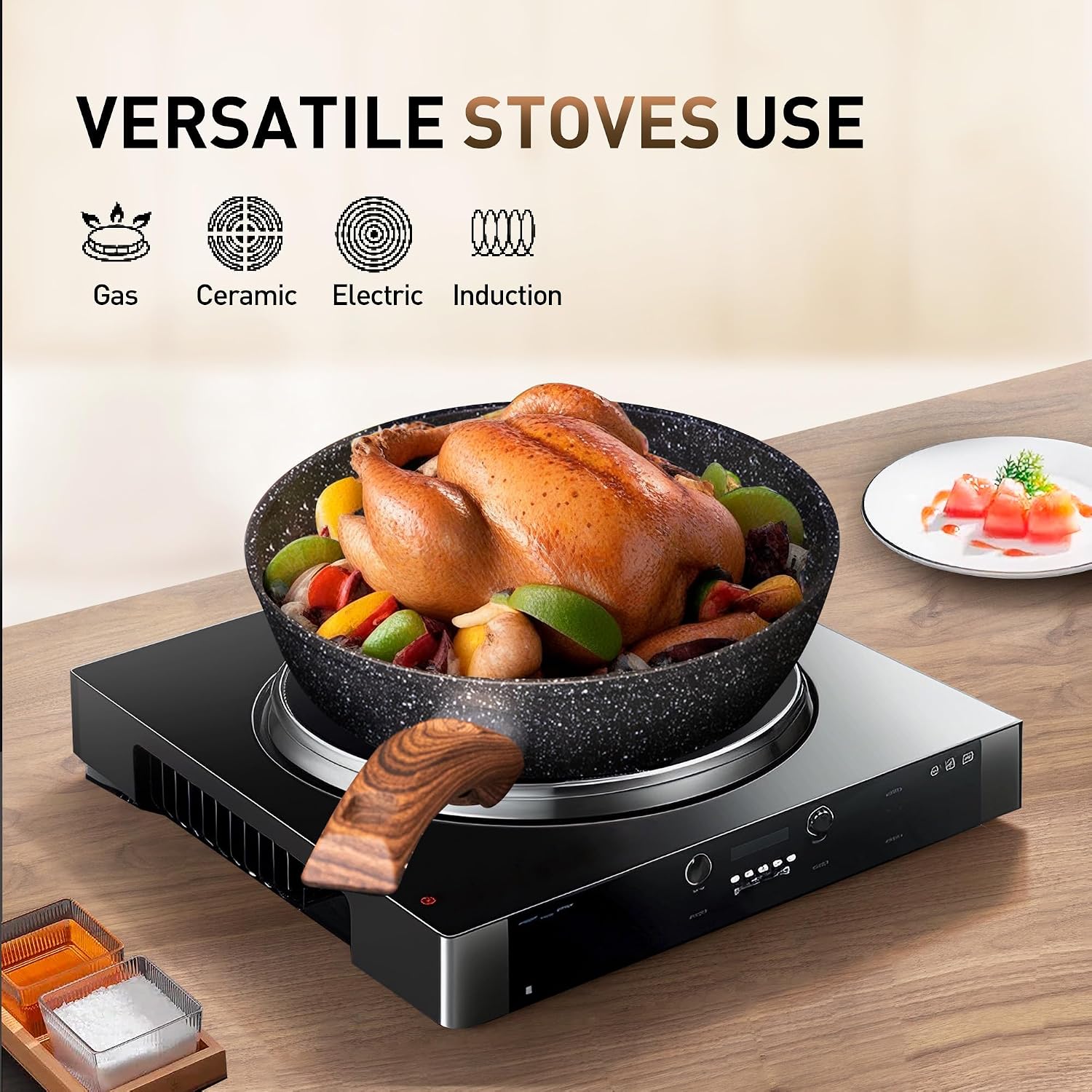 Detalle de Kitchen Academy 12-Piece Non-Stick Cookware Set, Induction Ready, Black