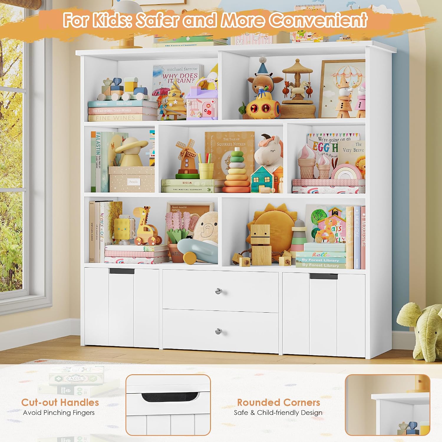 Detalle de FOREHILL M206 Kids’ Storage Unit, 7 Compartments and 4 Drawers, White