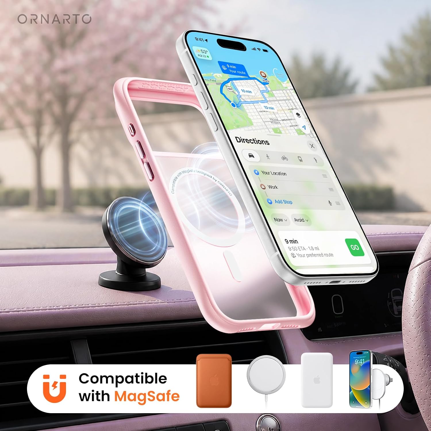 Thumbnail 6 de ORNARTO Magnetic Case for iPhone 17 Pro Max – 20FT Military-Grade Protection, MagSafe Compatible, Chalk Pink